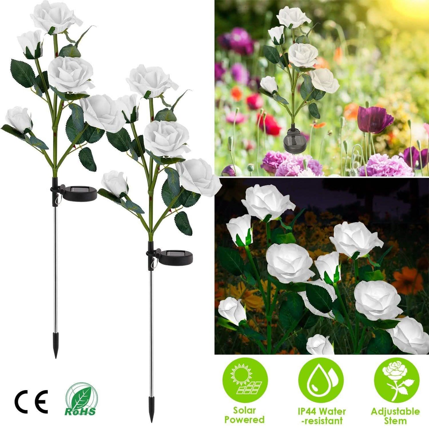 2-Pack: Solar Powered Rose Flower LED Decorative Lamp Outdoor Lighting - Tophatter Daily Deals