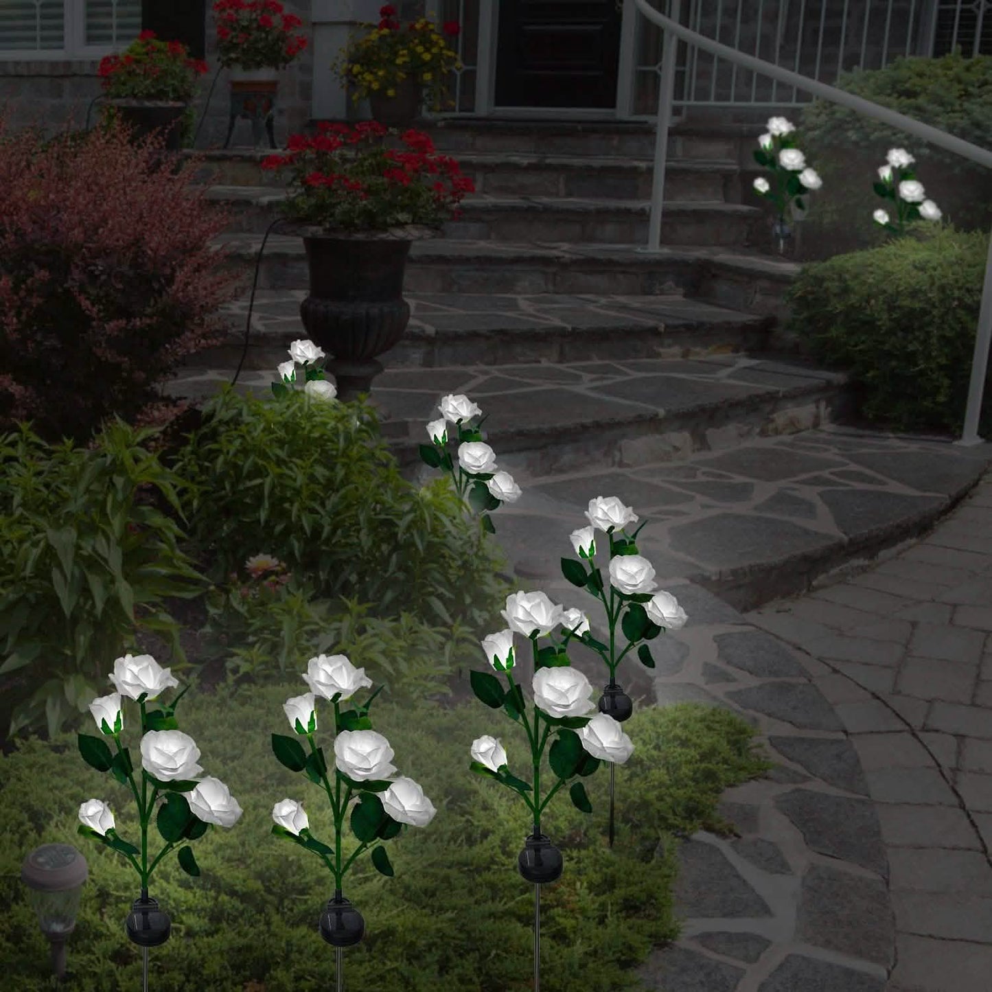 2-Pack: Solar Powered Rose Flower LED Decorative Lamp Outdoor Lighting - Tophatter Daily Deals