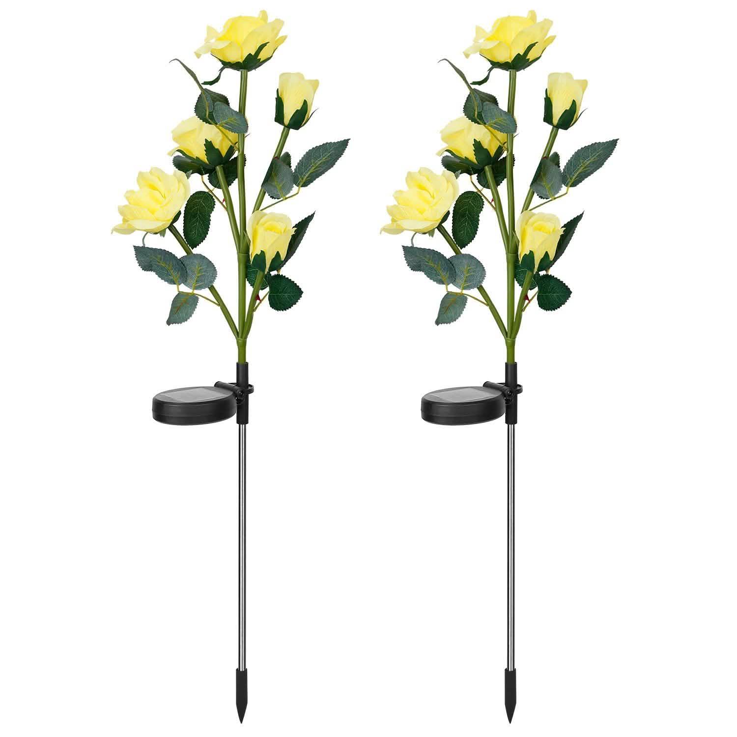 2-Pack: Solar Powered Rose Flower LED Decorative Lamp Outdoor Lighting - Tophatter Daily Deals