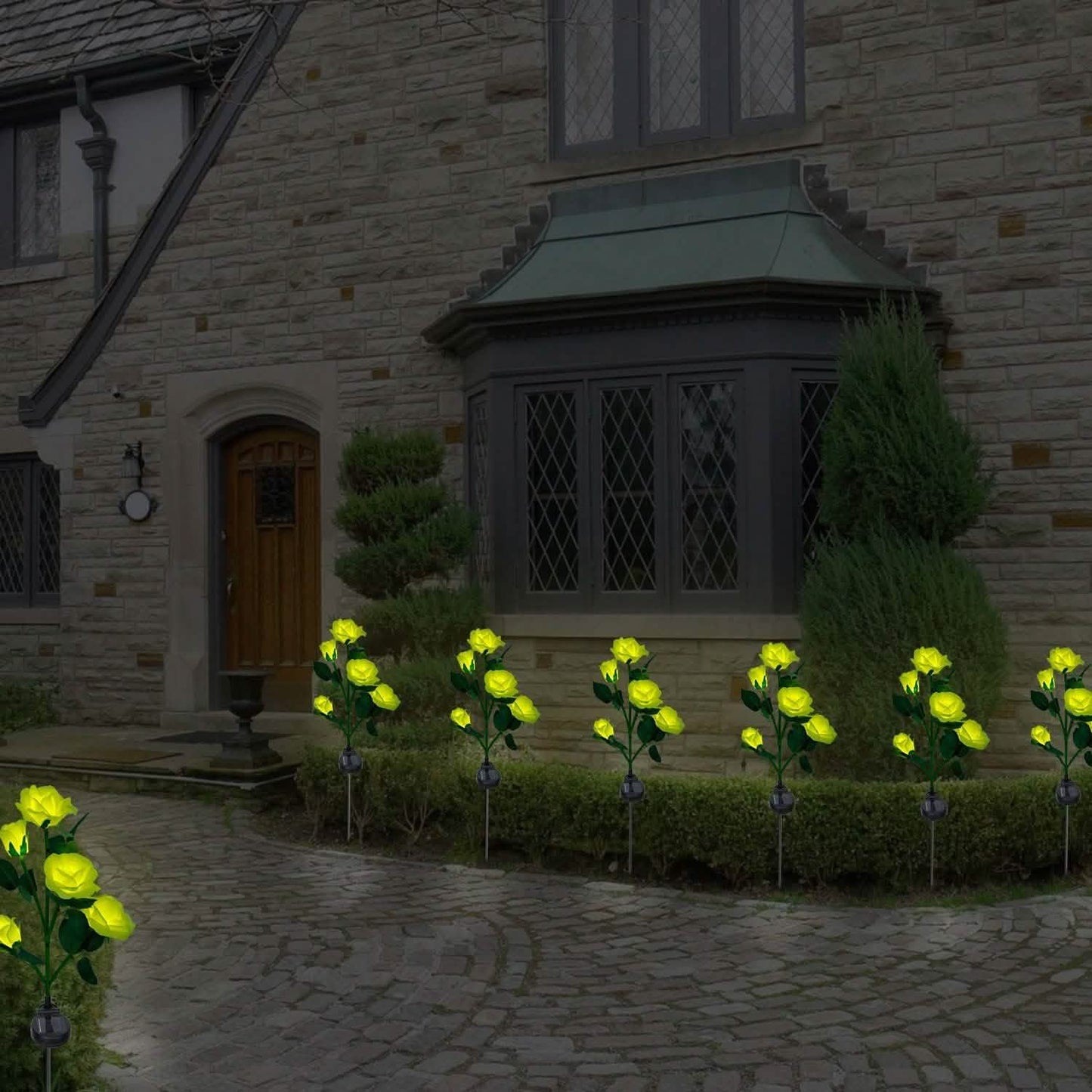 2-Pack: Solar Powered Rose Flower LED Decorative Lamp Outdoor Lighting - Tophatter Daily Deals