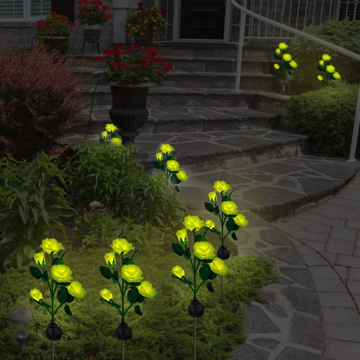 2-Pack: Solar Powered Rose Flower LED Decorative Lamp Outdoor Lighting - Tophatter Daily Deals
