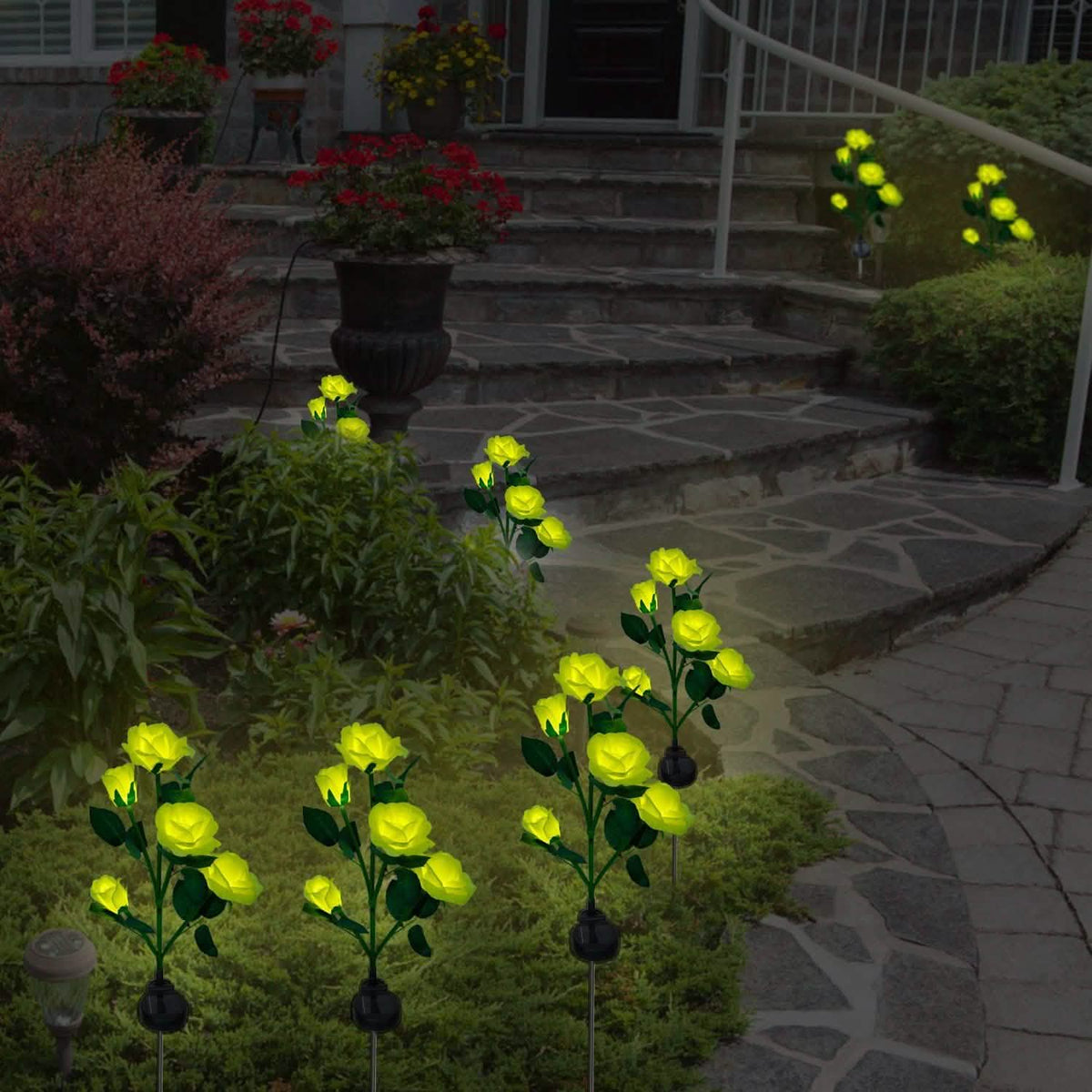 2-Pack: Solar Powered Rose Flower LED Decorative Lamp Outdoor Lighting - Tophatter Daily Deals