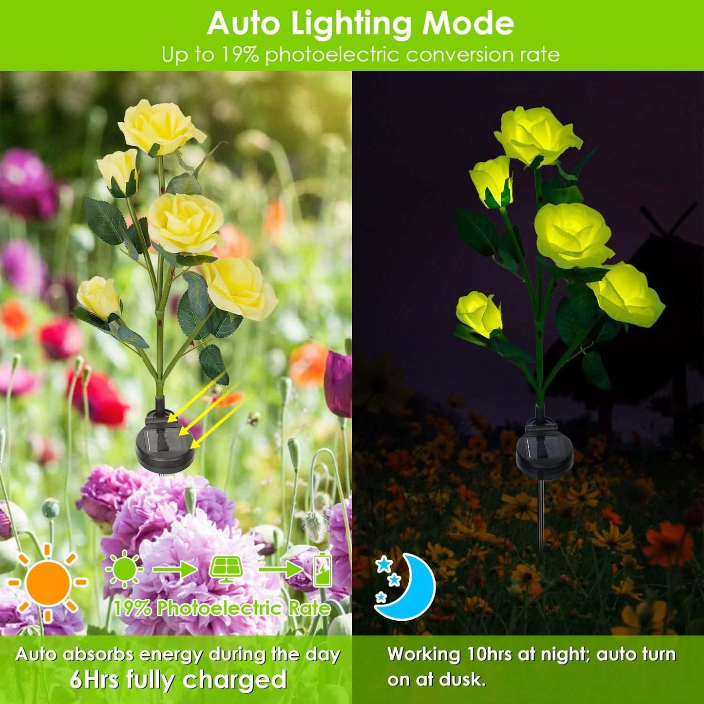 2-Pack: Solar Powered Rose Flower LED Decorative Lamp Outdoor Lighting - Tophatter Daily Deals