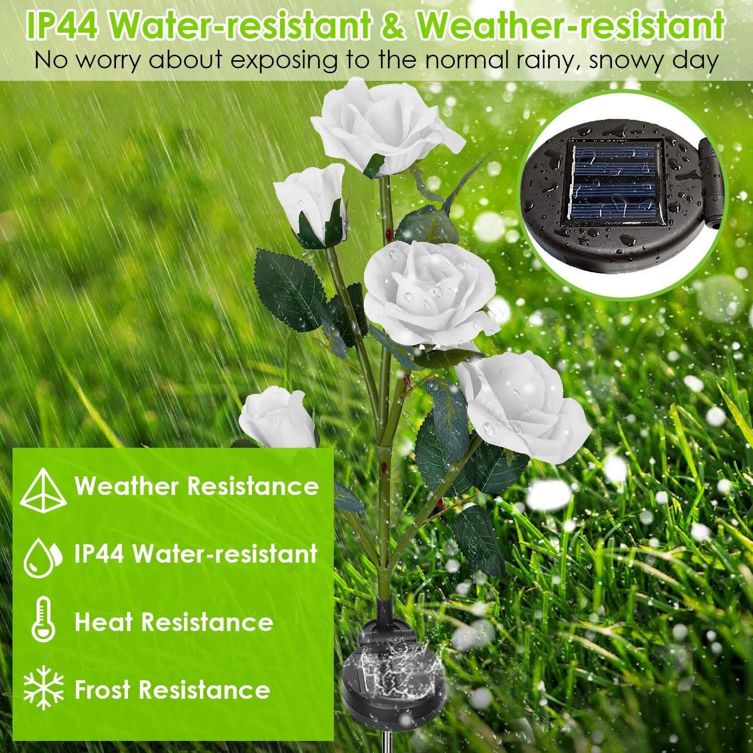 2-Pack: Solar Powered Rose Flower LED Decorative Lamp Outdoor Lighting - Tophatter Daily Deals