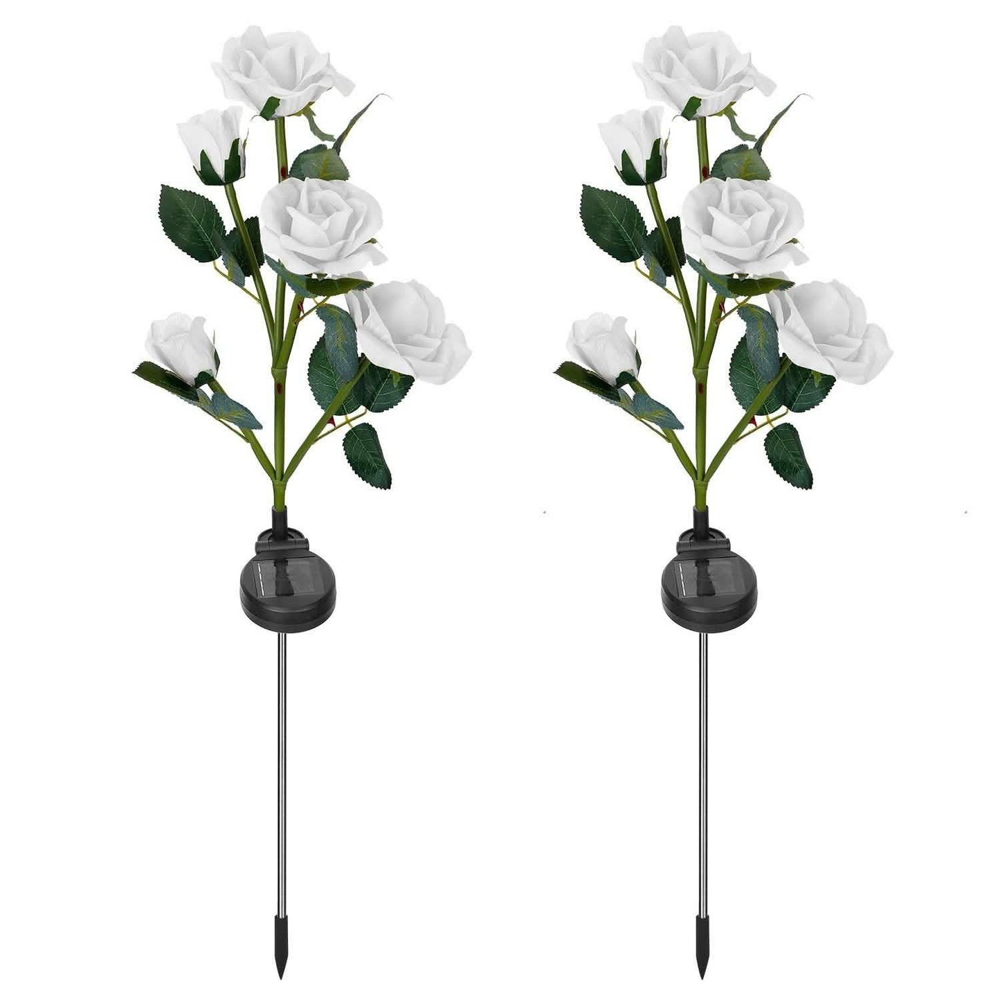 2-Pack: Solar Powered Rose Flower LED Decorative Lamp White Outdoor Lighting - Tophatter Daily Deals