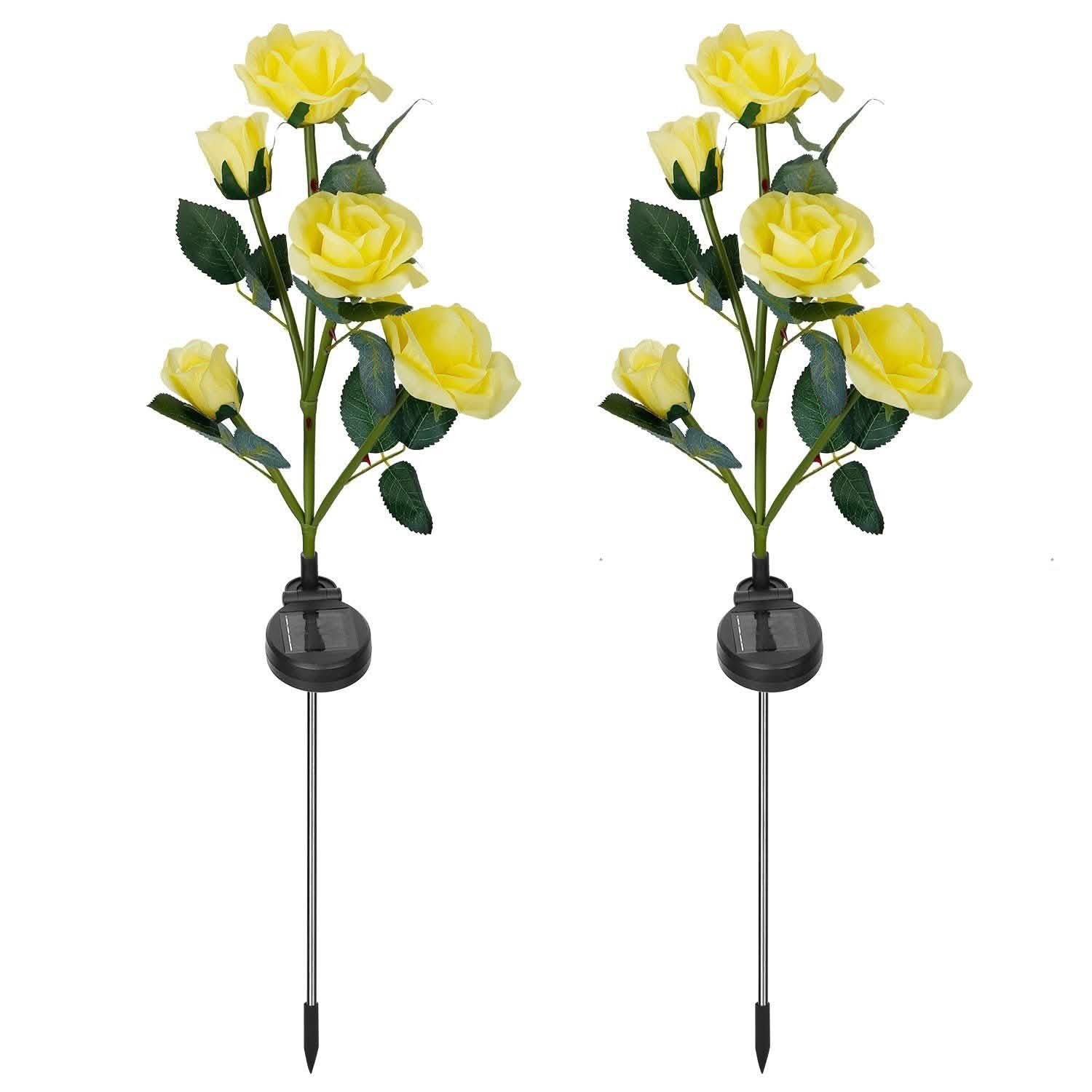 2-Pack: Solar Powered Rose Flower LED Decorative Lamp Yellow Outdoor Lighting - Tophatter Daily Deals