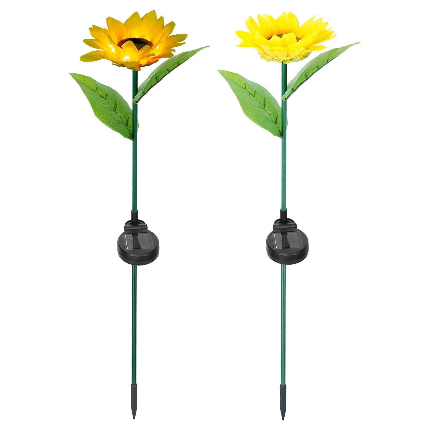 2-Pack: Solar Powered Sunflower Lights LED Decorative Stake Lamp Garden & Patio - Tophatter Daily Deals