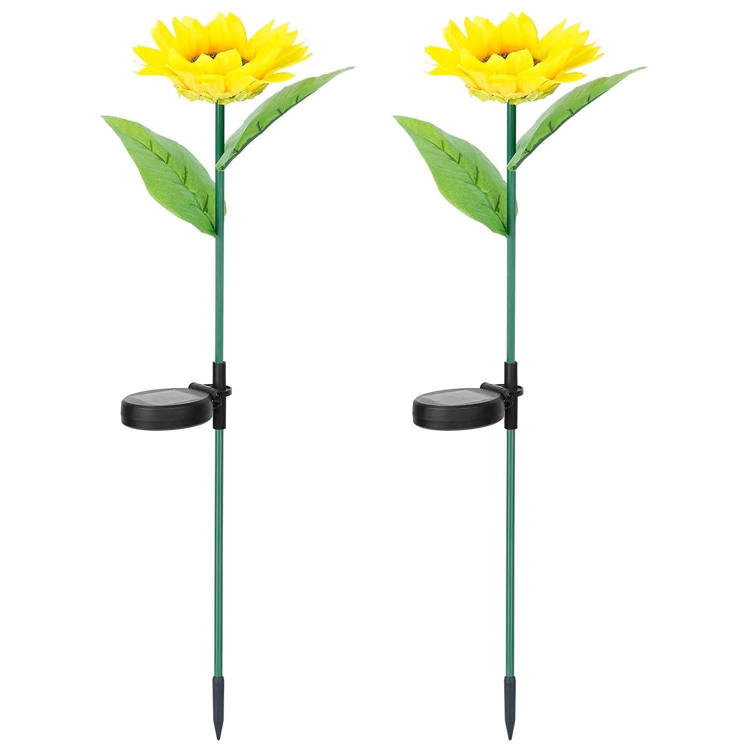 2-Pack: Solar Powered Sunflower Lights LED Decorative Stake Lamp Garden & Patio - Tophatter Daily Deals