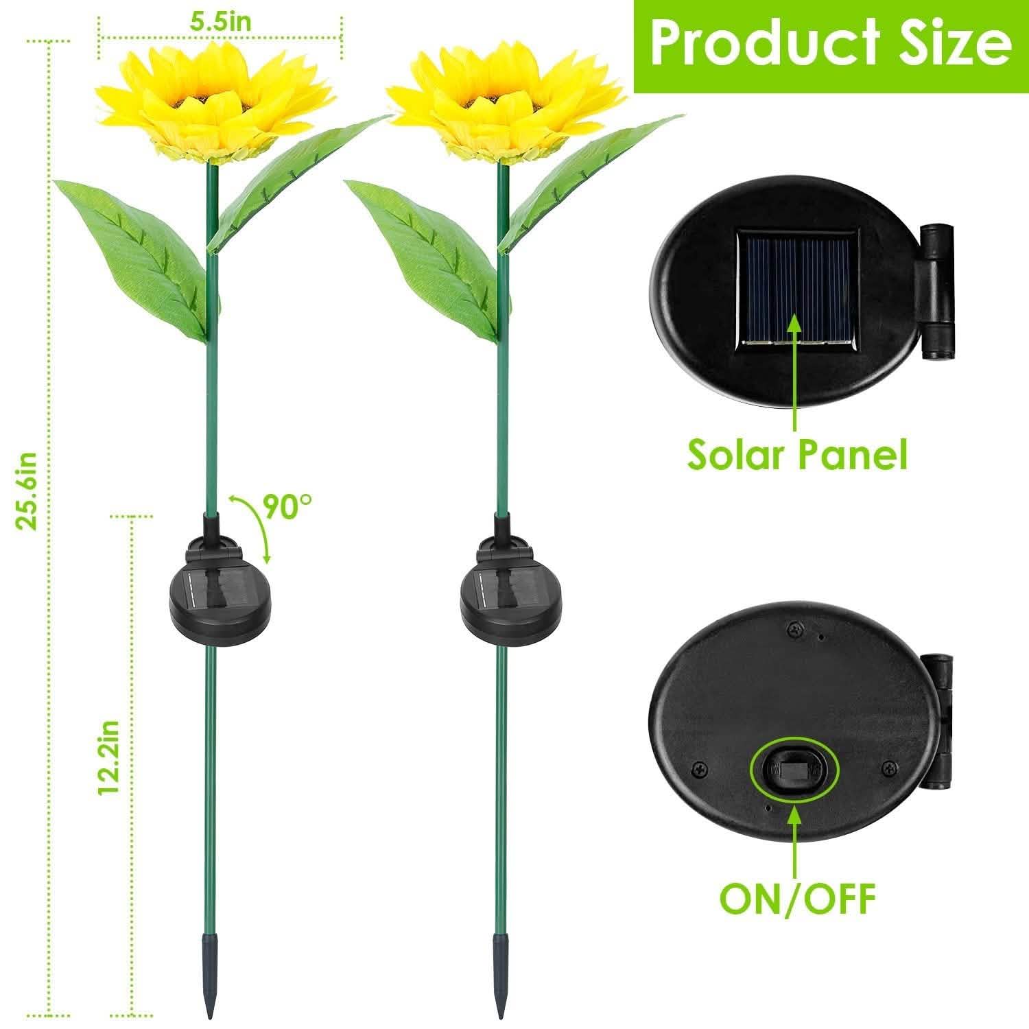 2-Pack: Solar Powered Sunflower Lights LED Decorative Stake Lamp Garden & Patio - Tophatter Daily Deals