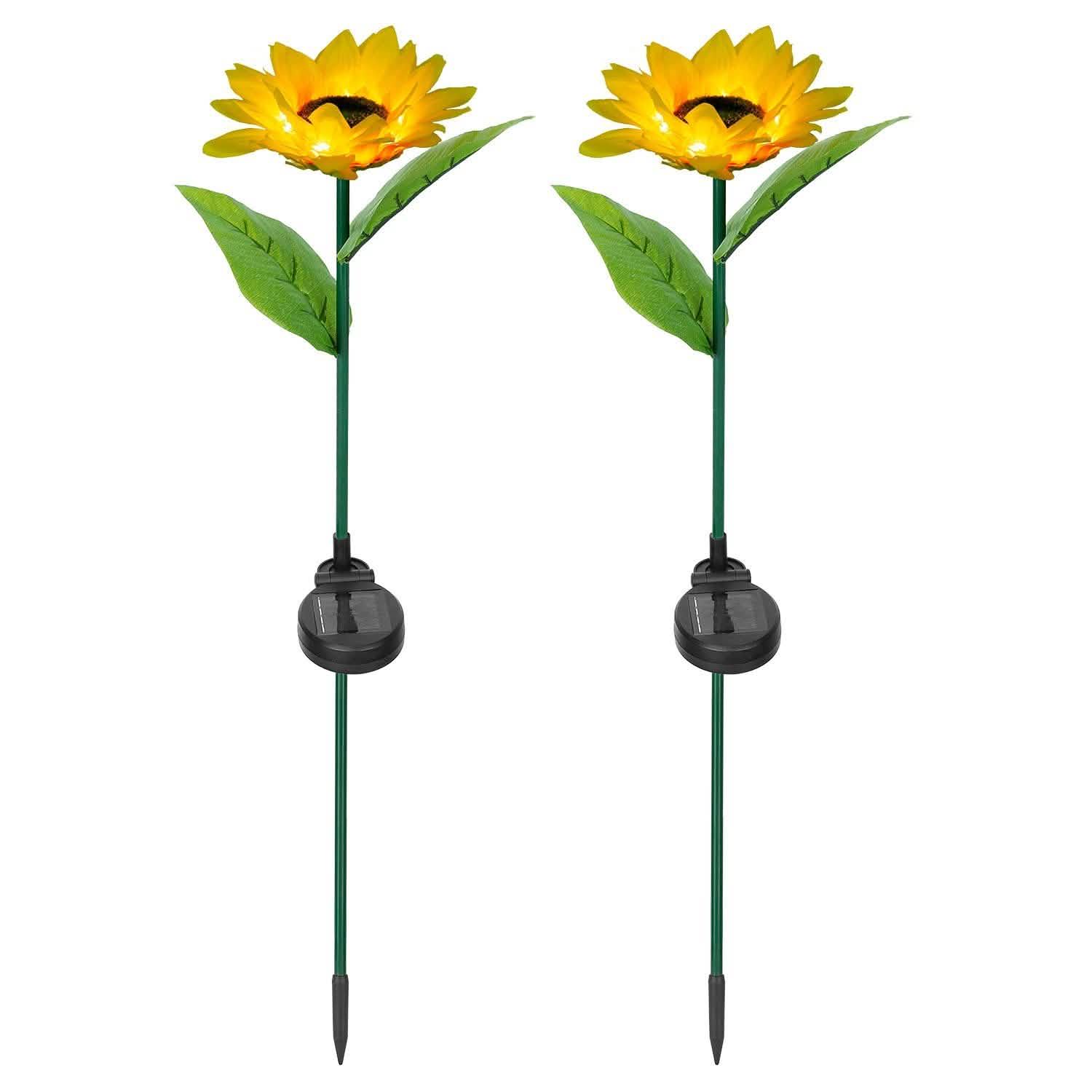 2-Pack: Solar Powered Sunflower Lights LED Decorative Stake Lamp Garden & Patio - Tophatter Daily Deals