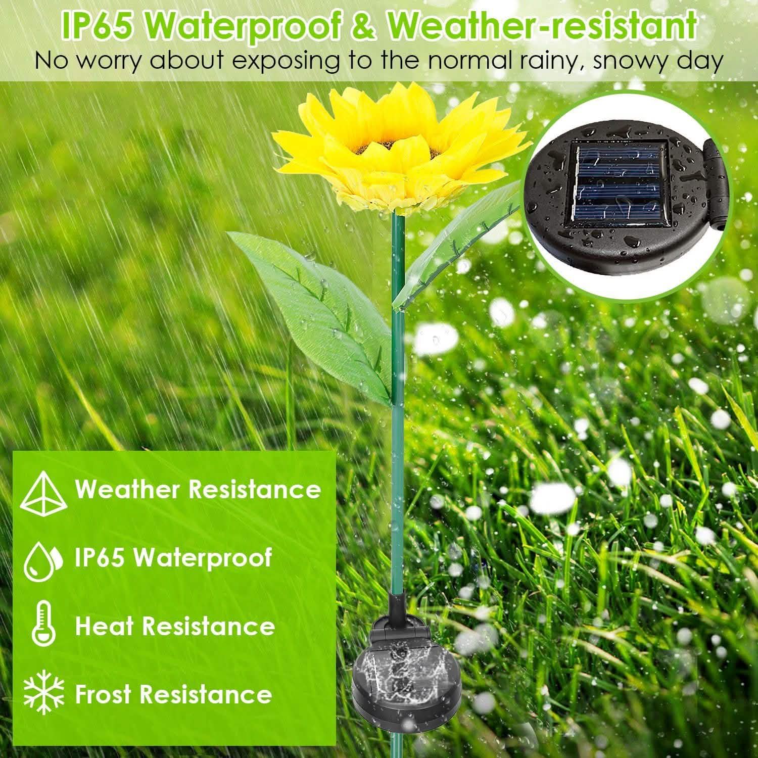 2-Pack: Solar Powered Sunflower Lights LED Decorative Stake Lamp Garden & Patio - Tophatter Daily Deals