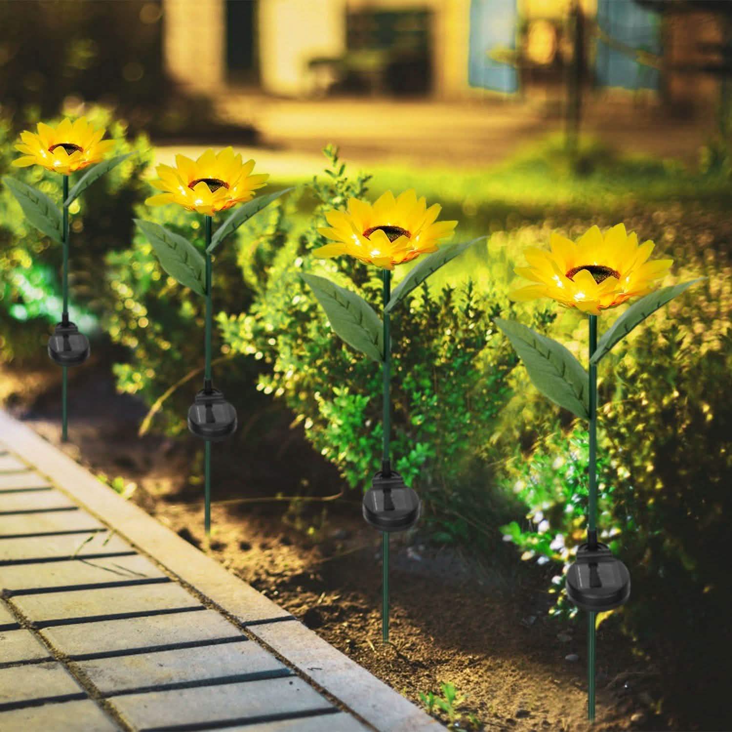 2-Pack: Solar Powered Sunflower Lights LED Decorative Stake Lamp Garden & Patio - Tophatter Daily Deals
