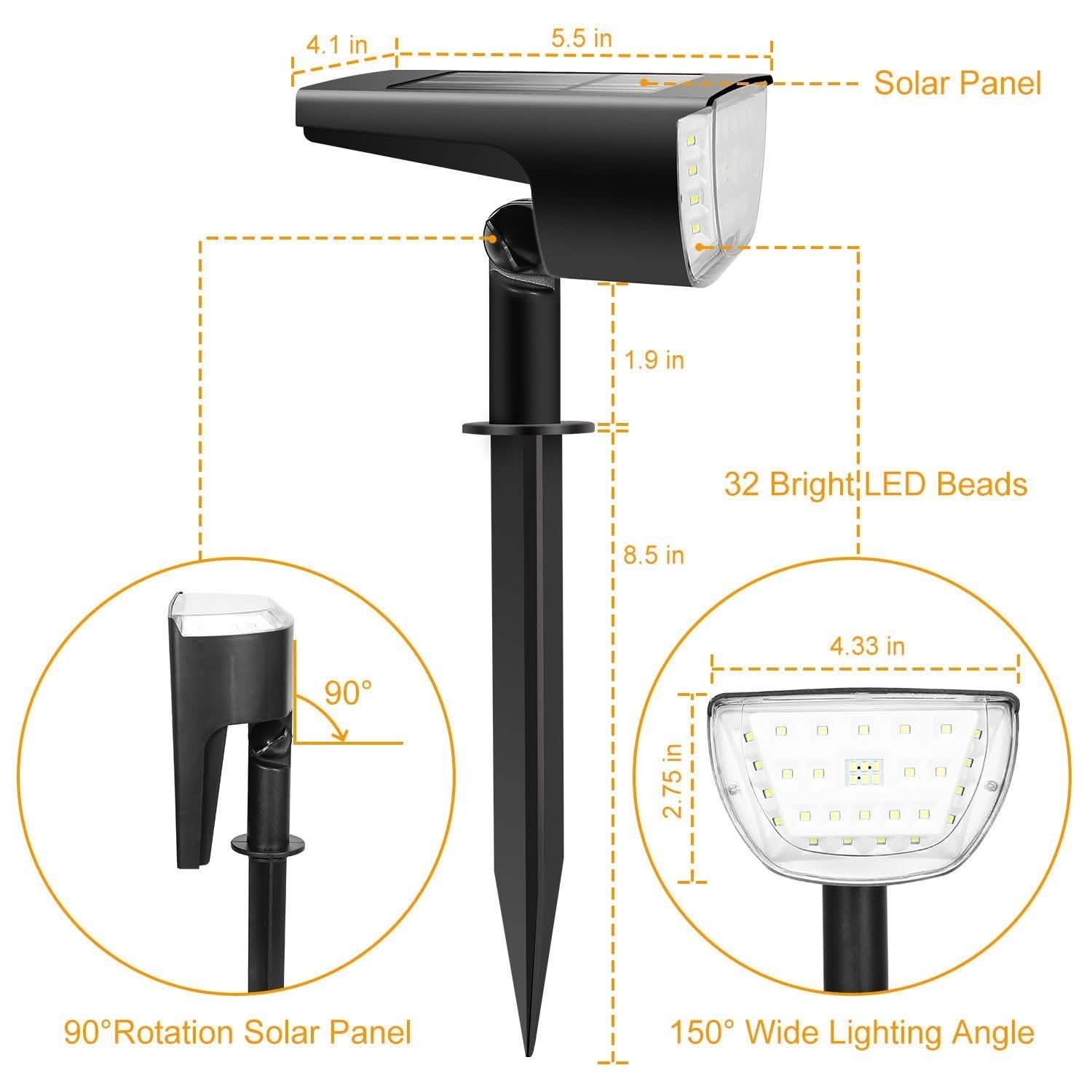 2-Pack: Solarek 32 LEDs Solar Landscape Spotlights Outdoor Lighting - Tophatter Daily Deals