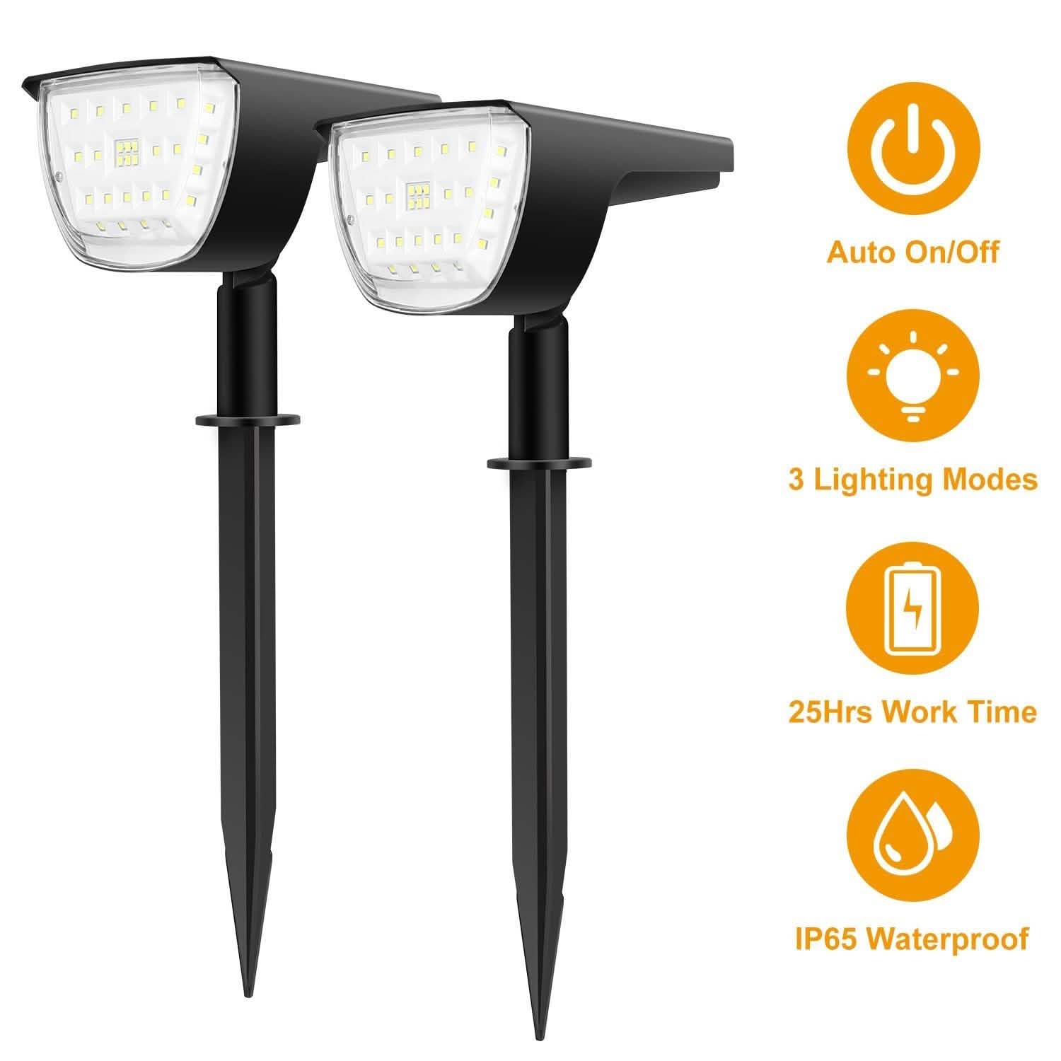 2-Pack: Solarek 32 LEDs Solar Landscape Spotlights Outdoor Lighting - Tophatter Daily Deals