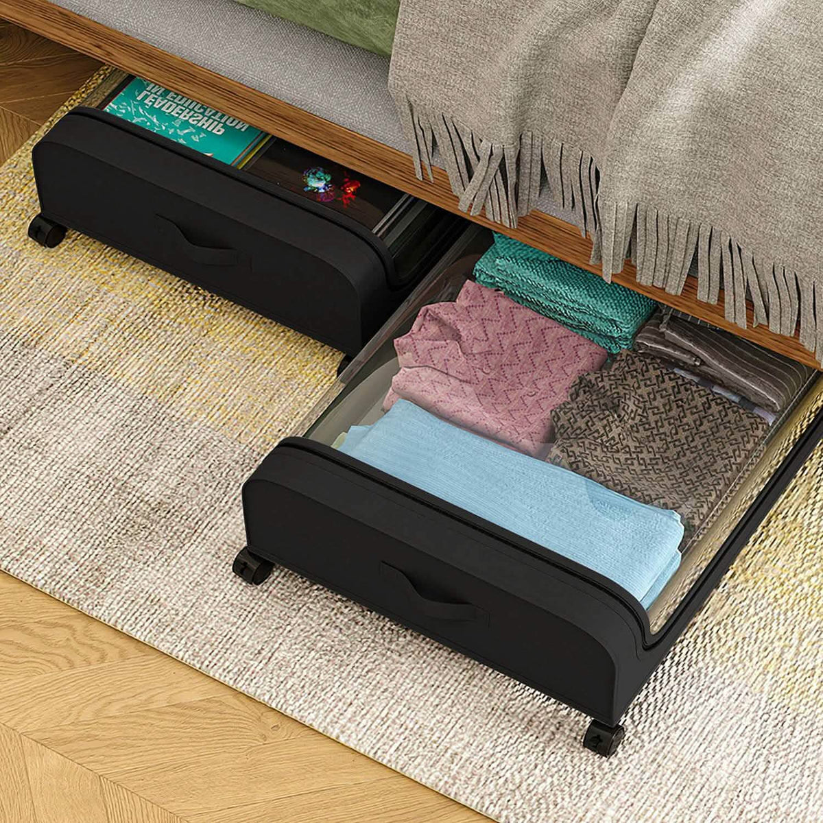 Under-Bed Storage Drawer with Wheels Multipurpose with Clear Window & Label Storage & Organization - Tophatter Daily Deals