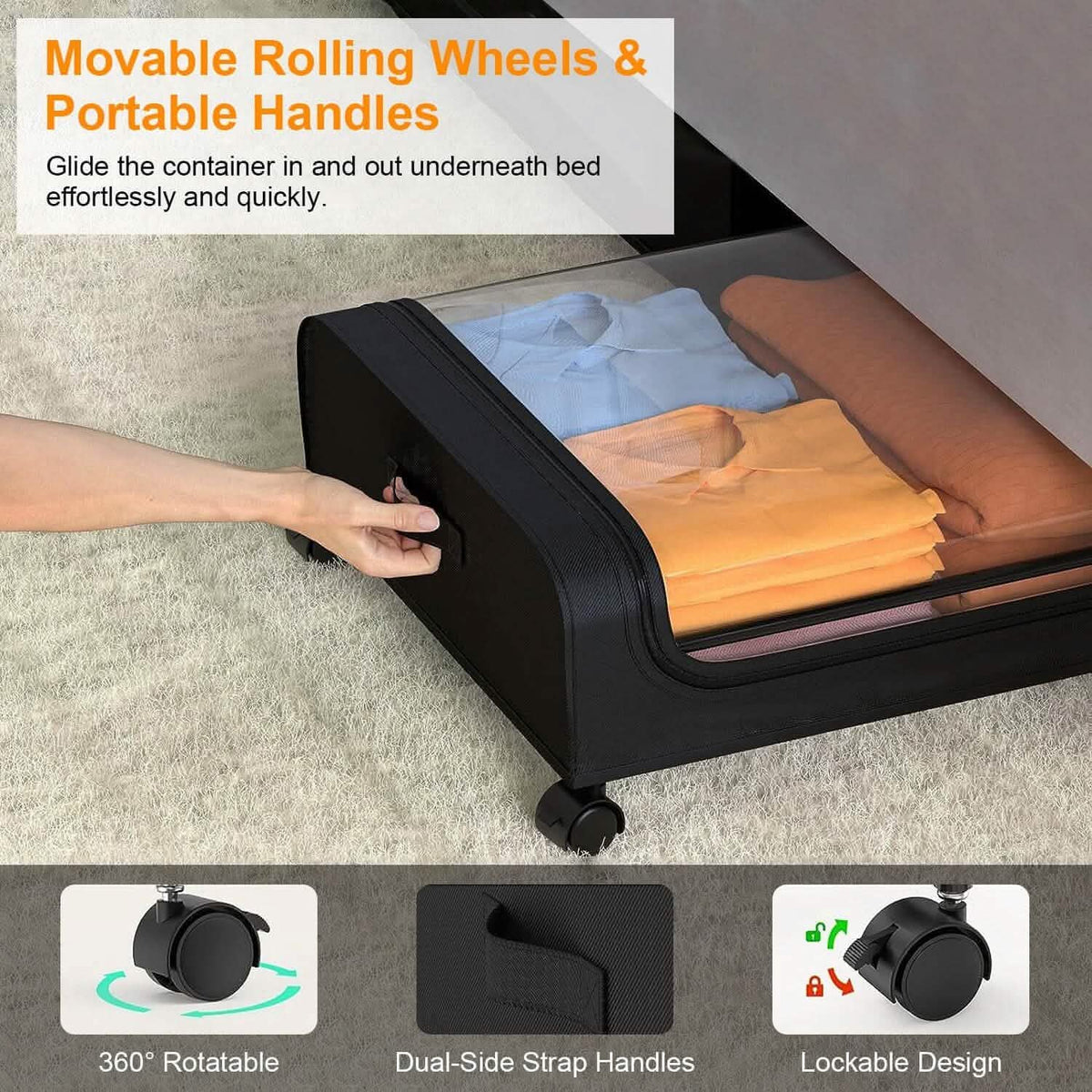 Under-Bed Storage Drawer with Wheels Multipurpose with Clear Window & Label Storage & Organization - Tophatter Daily Deals