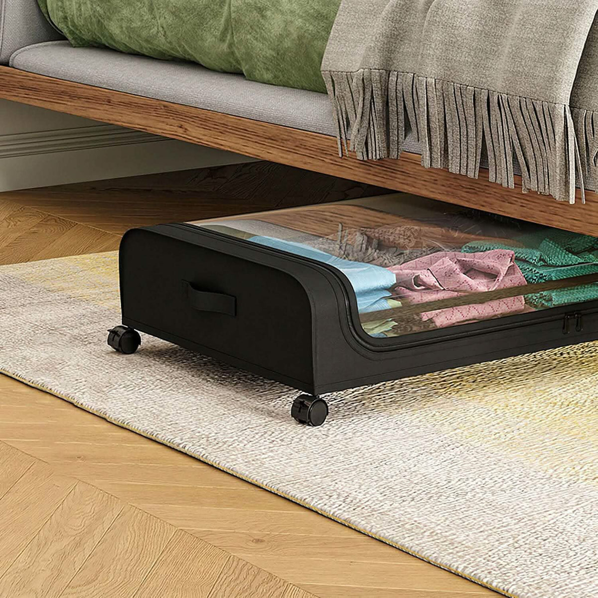 Under-Bed Storage Drawer with Wheels Multipurpose with Clear Window & Label Storage & Organization - Tophatter Daily Deals