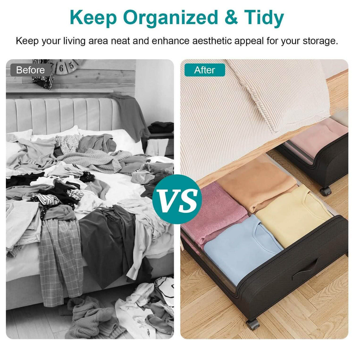 Under-Bed Storage Drawer with Wheels Multipurpose with Clear Window & Label Storage & Organization - Tophatter Daily Deals
