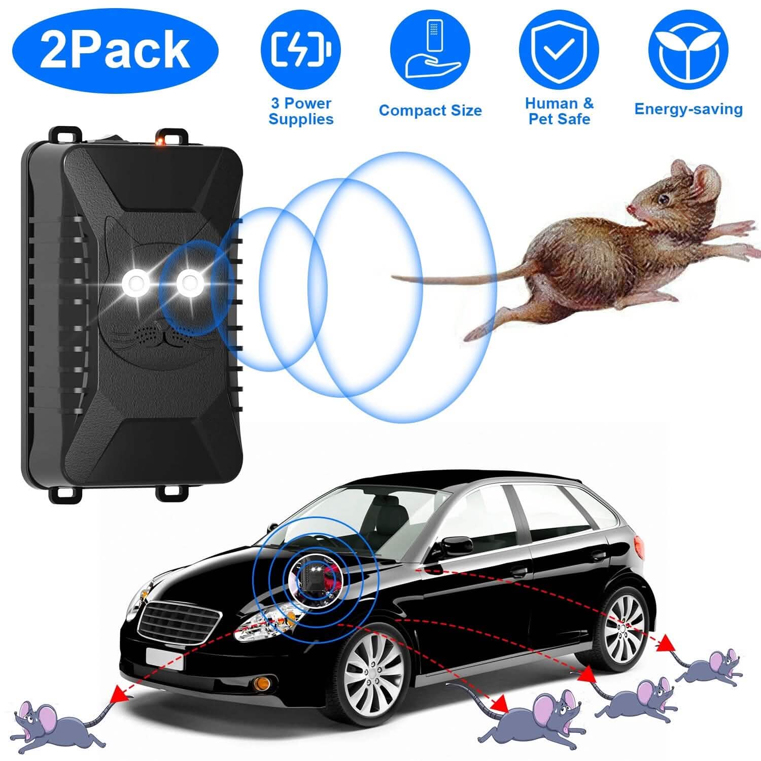 2-Pack: Under Hood Ultrasonic Repellent with 3 Power Supplies Automotive - Tophatter Daily Deals