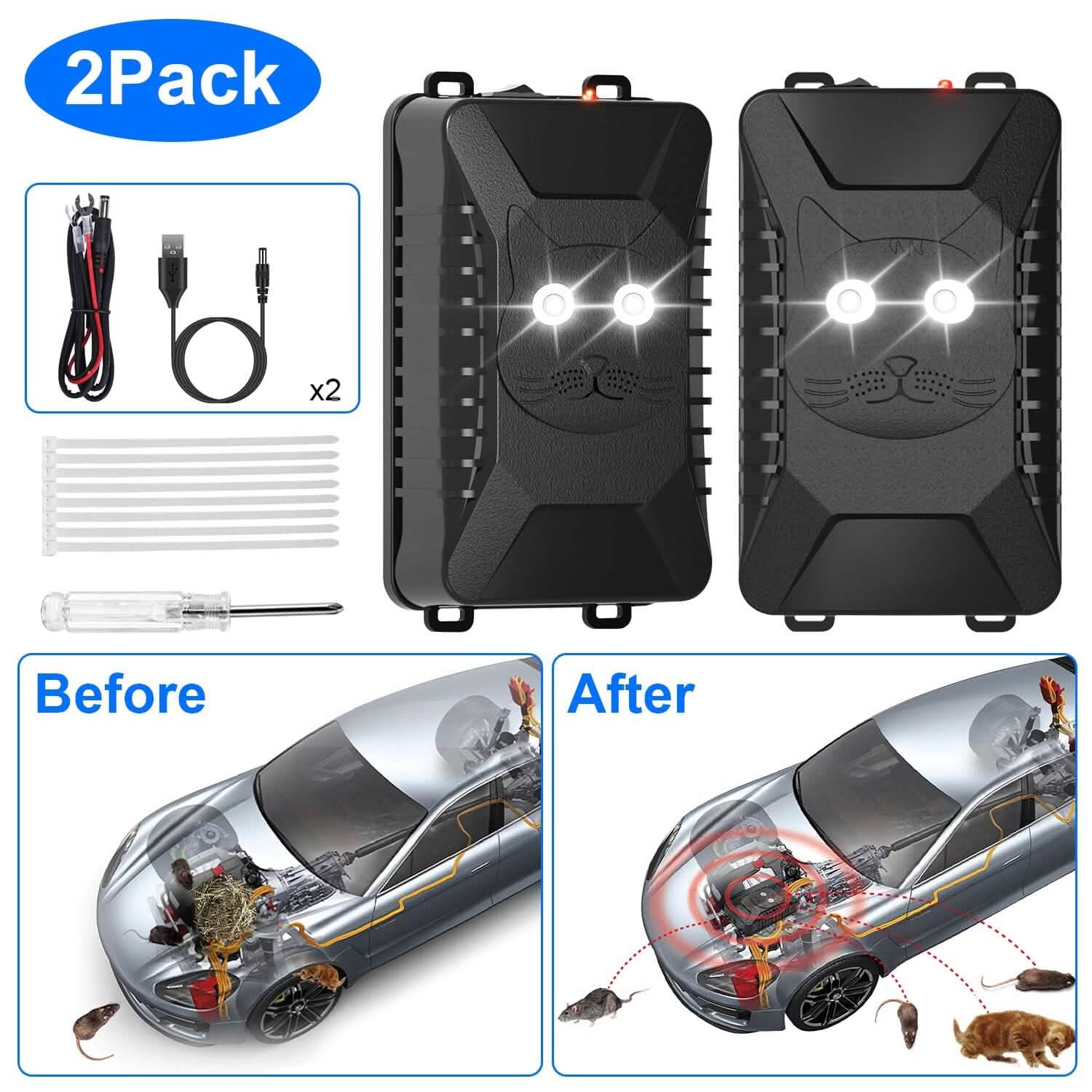 2-Pack: Under Hood Ultrasonic Repellent with 3 Power Supplies Automotive - Tophatter Daily Deals