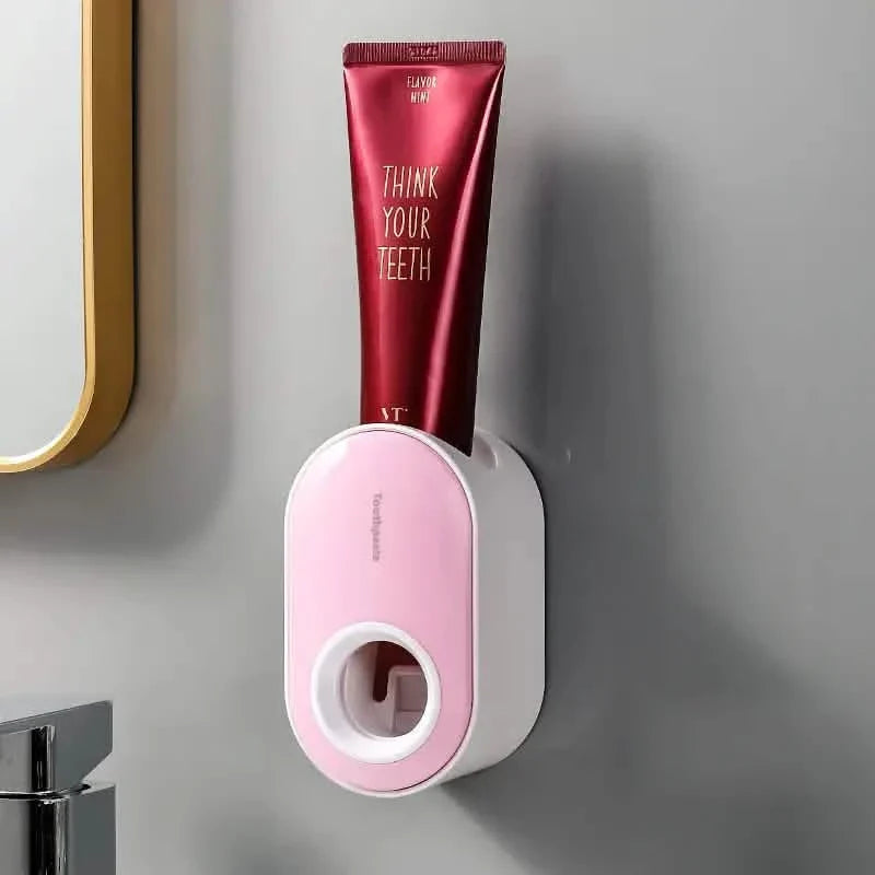 2-Pack: Wall-Mounted Automatic Toothpaste Dispenser Pink Bath - Tophatter Daily Deals
