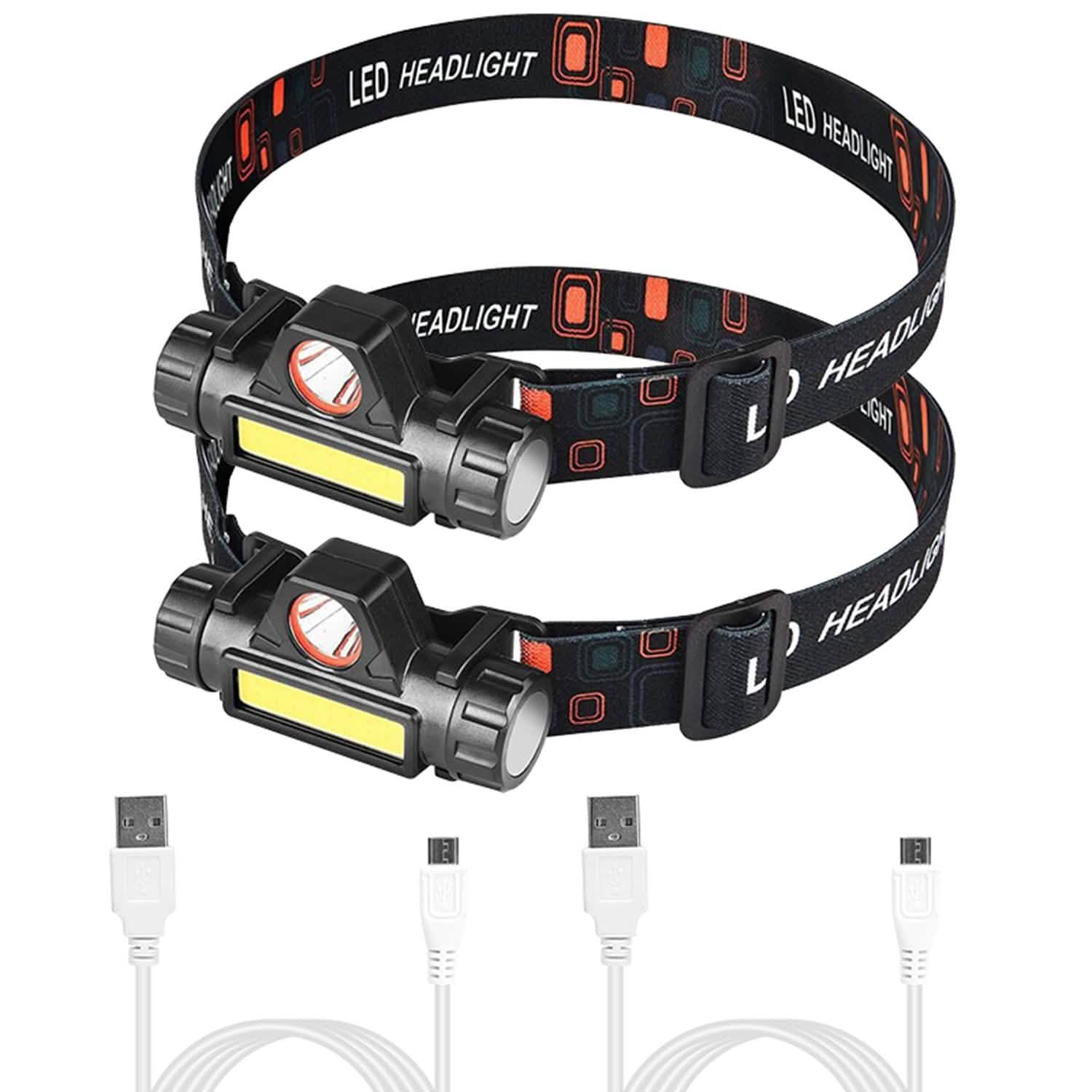 2-Pack: Waterproof Rechargeable Headlamp Outdoor Recreation - Tophatter Daily Deals