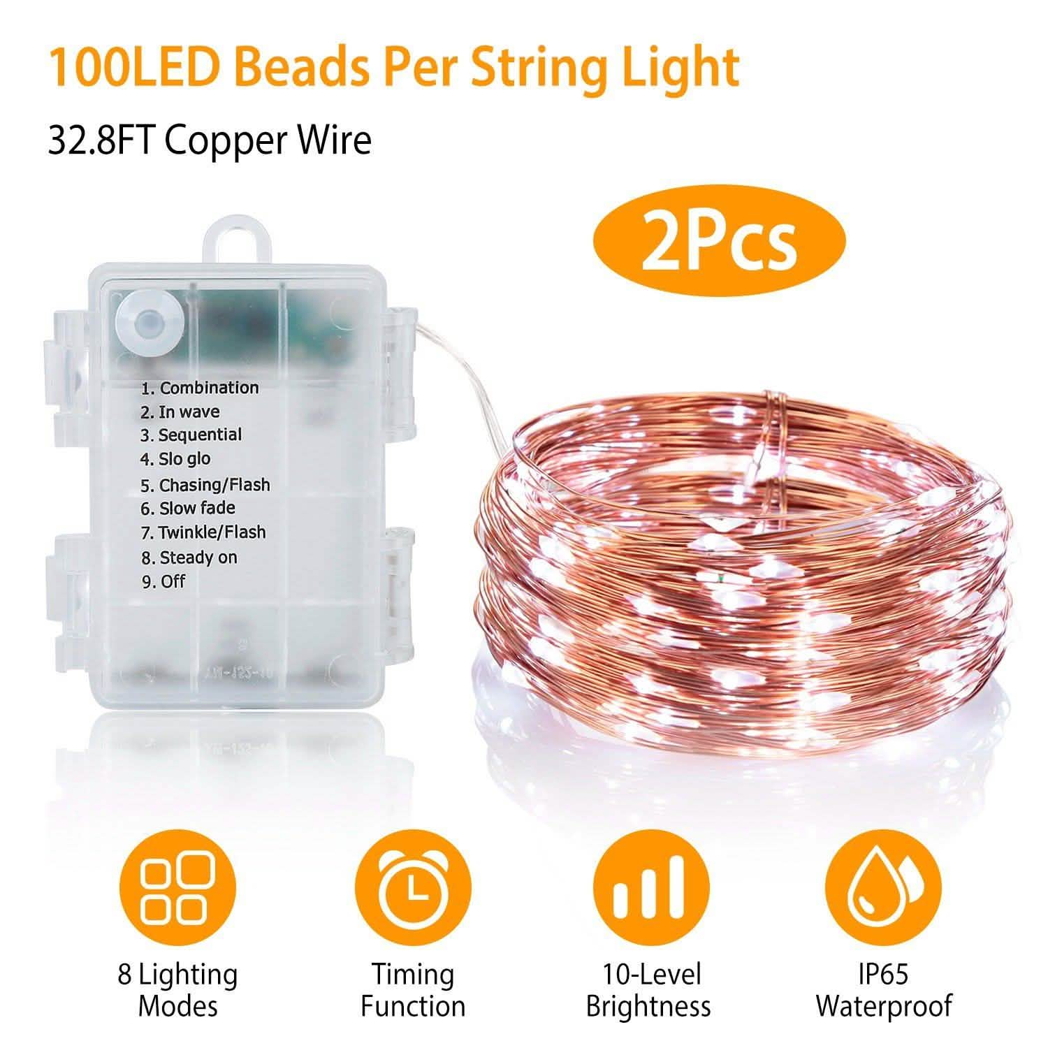 2-Piece: 100LED Beads String Lights String & Fairy Lights - Tophatter Daily Deals