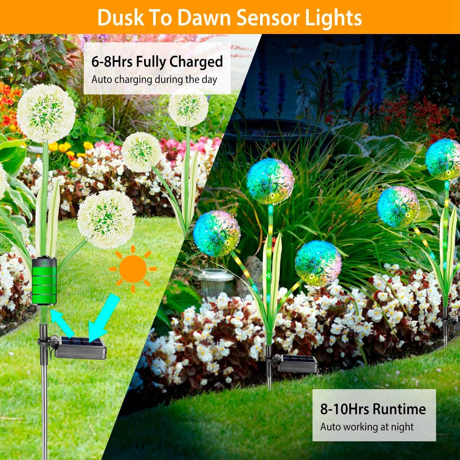2-Piece: 36 LED Dandelion Solar Lights Outdoor Lighting - Tophatter Daily Deals
