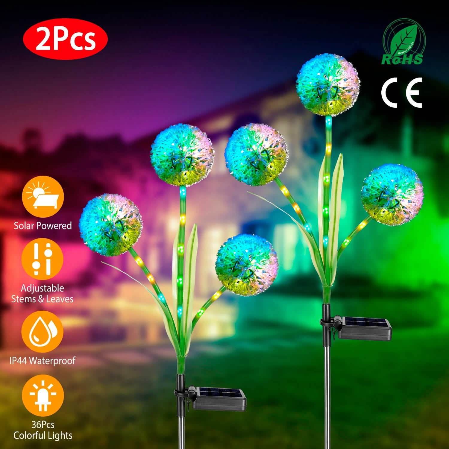 2-Piece: 36 LED Dandelion Solar Lights Outdoor Lighting - Tophatter Daily Deals