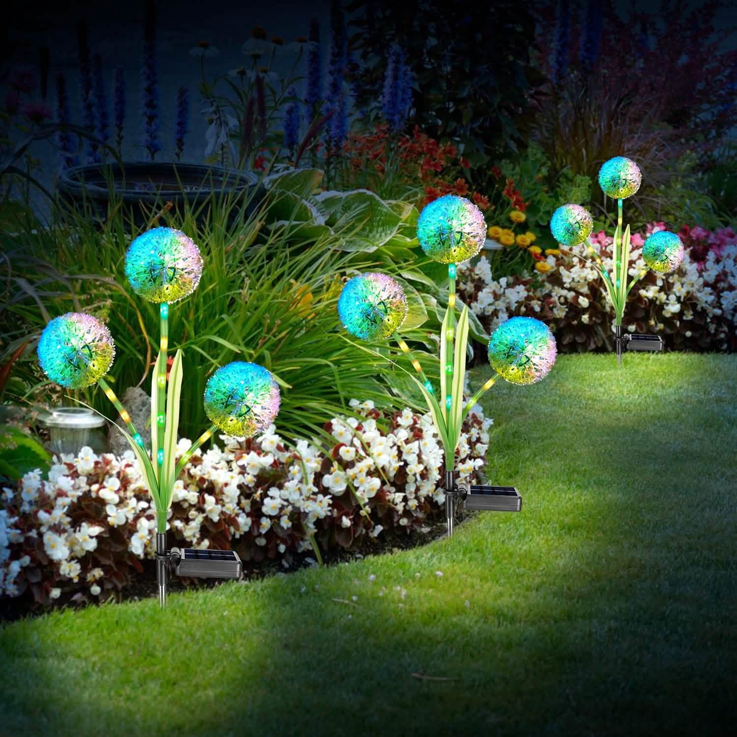 2-Piece: 36 LED Dandelion Solar Lights Outdoor Lighting - Tophatter Daily Deals