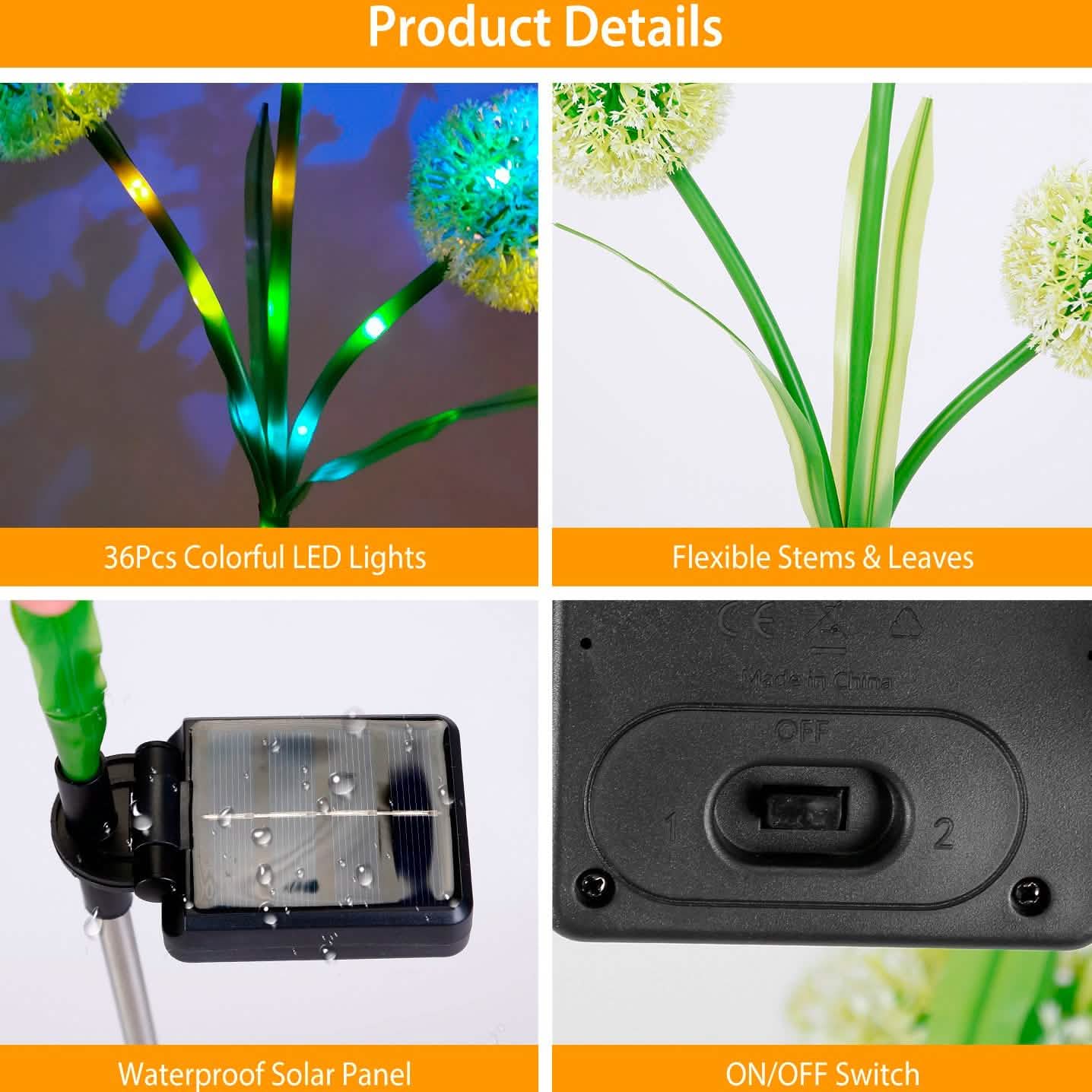 2-Piece: 36 LED Dandelion Solar Lights Outdoor Lighting - Tophatter Daily Deals