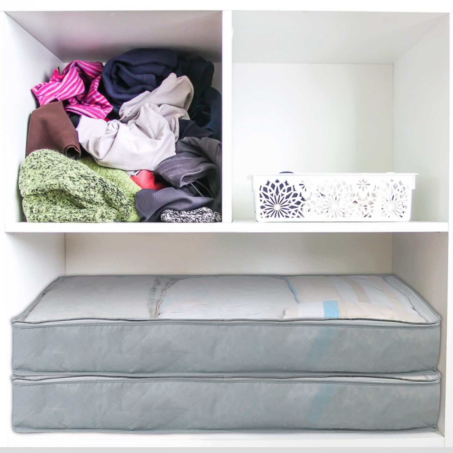 2-Piece: 70L Foldable Underbed Clothes Moisture Proof Zipped Organizer Storage & Organization - Tophatter Daily Deals