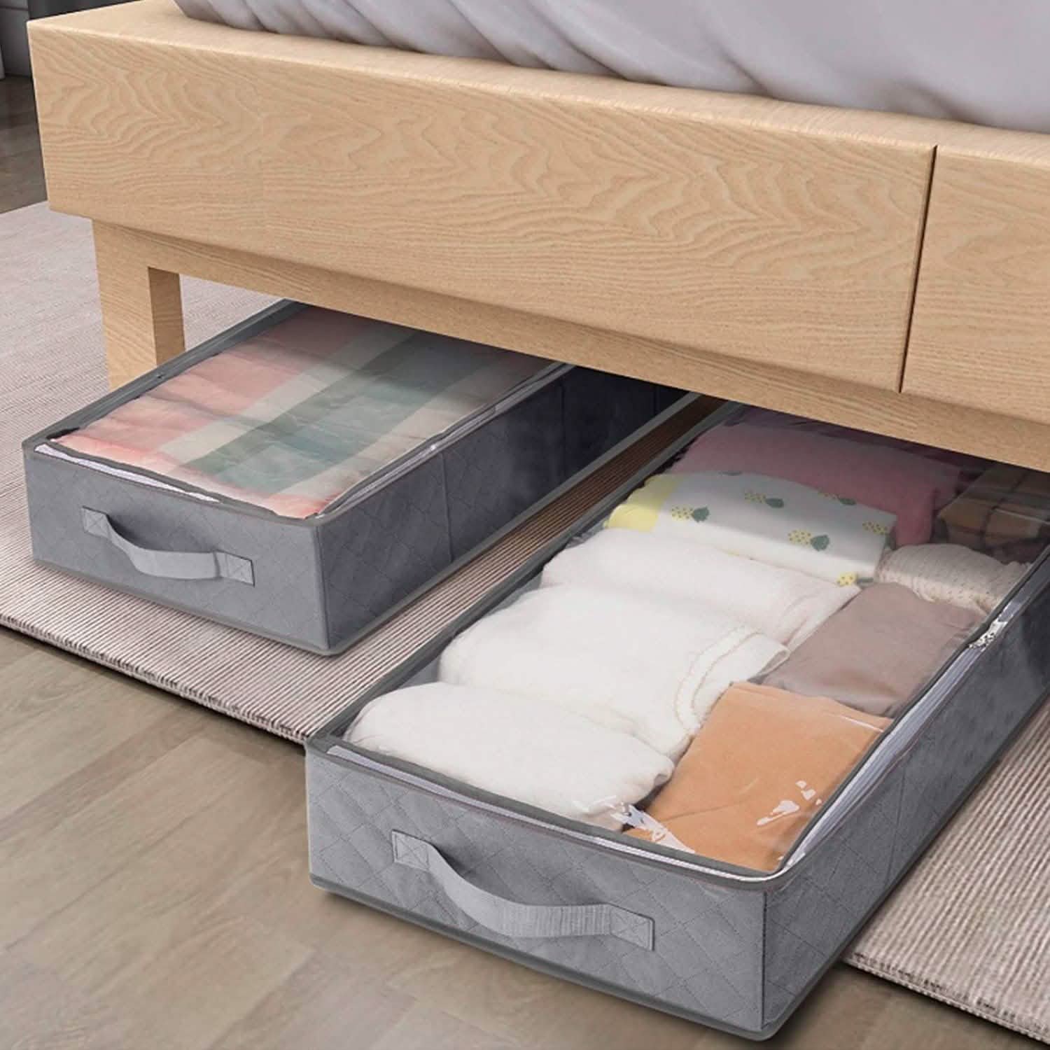 2-Piece: 70L Foldable Underbed Clothes Moisture Proof Zipped Organizer Storage & Organization - Tophatter Daily Deals