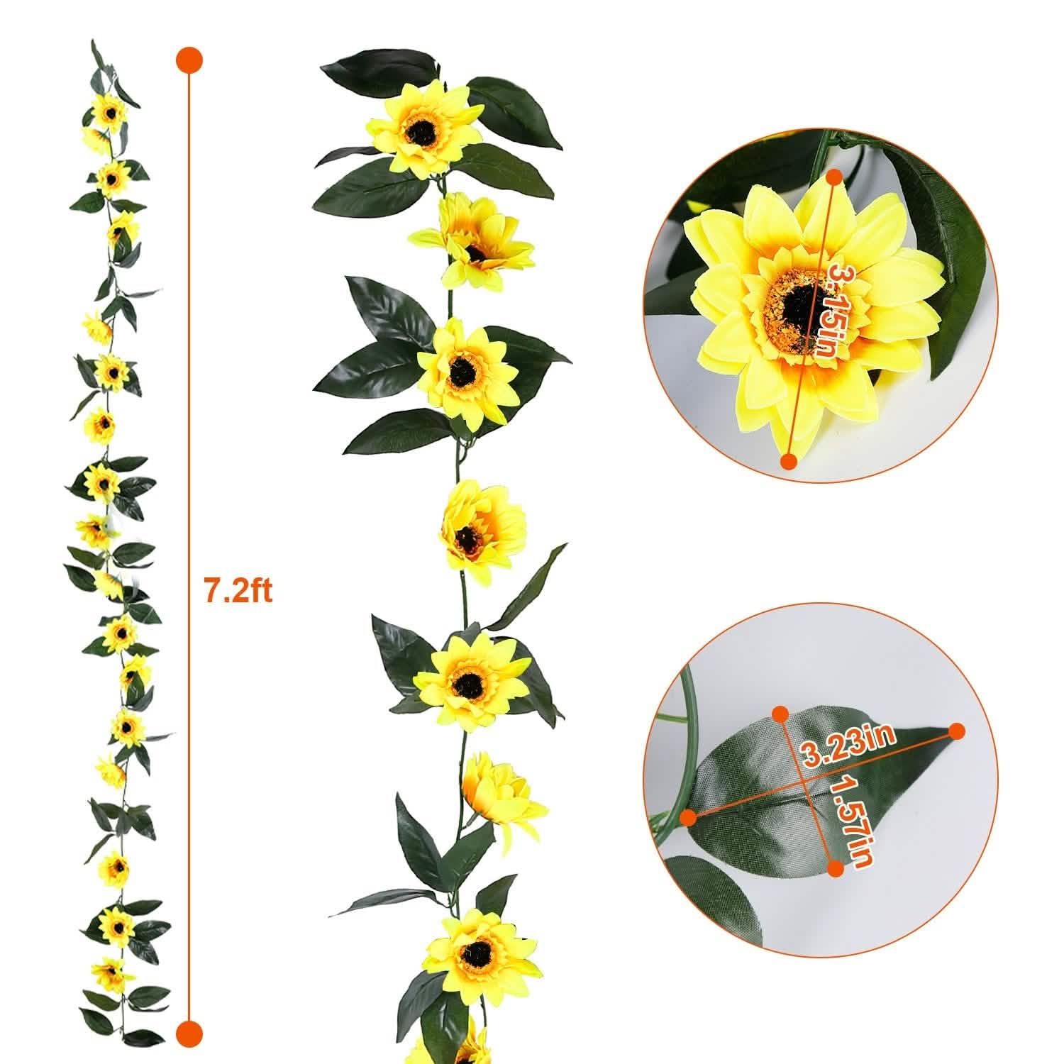 2-Piece: 7.2ft Artificial Silk Sunflower Vines Furniture & Decor - Tophatter Daily Deals