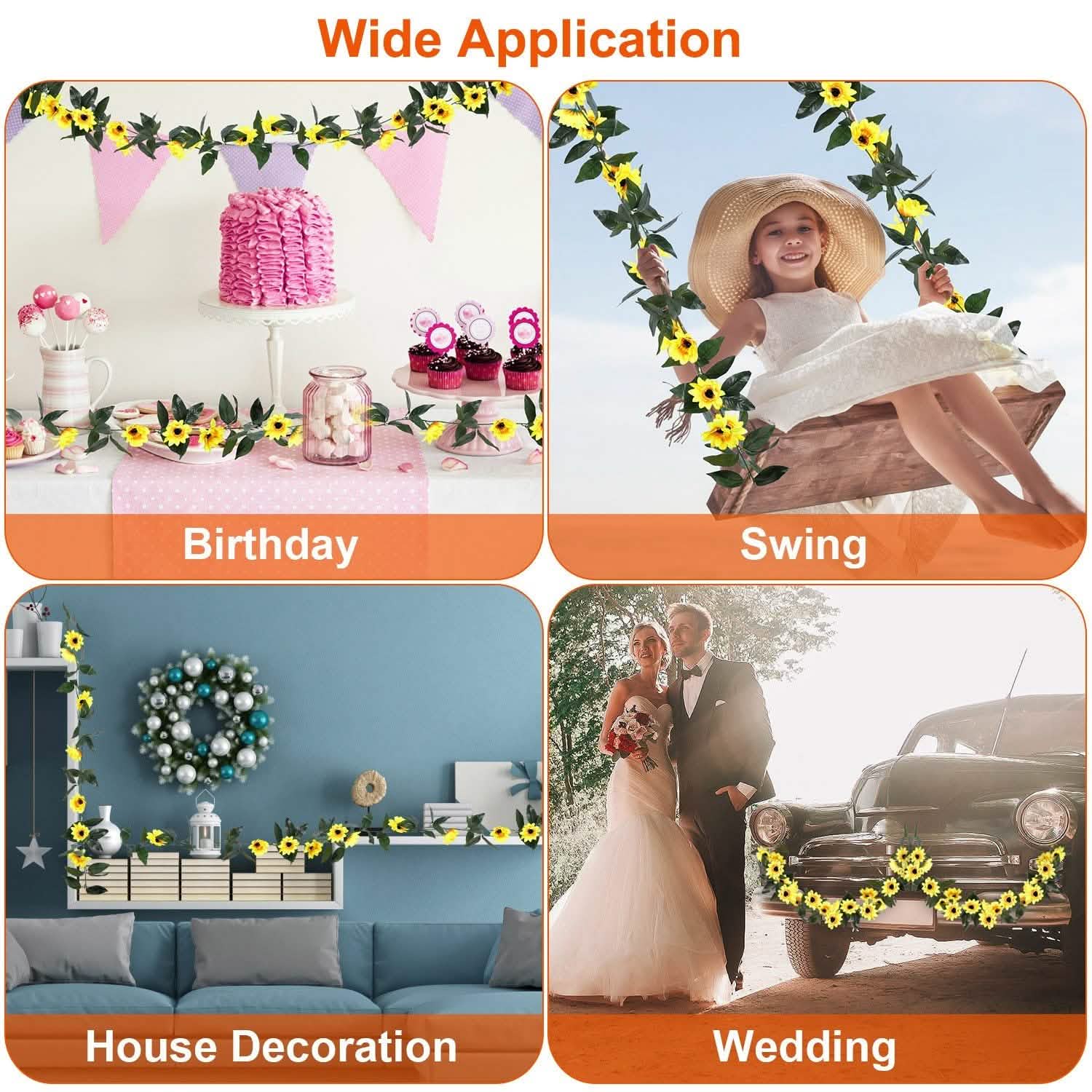 2-Piece: 7.2ft Artificial Silk Sunflower Vines Furniture & Decor - Tophatter Daily Deals