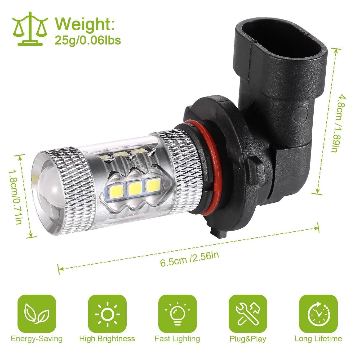 2-Piece: 980LM 80W 9006 HB4 LED Fog DRL Light Bulb Automotive - Tophatter Daily Deals
