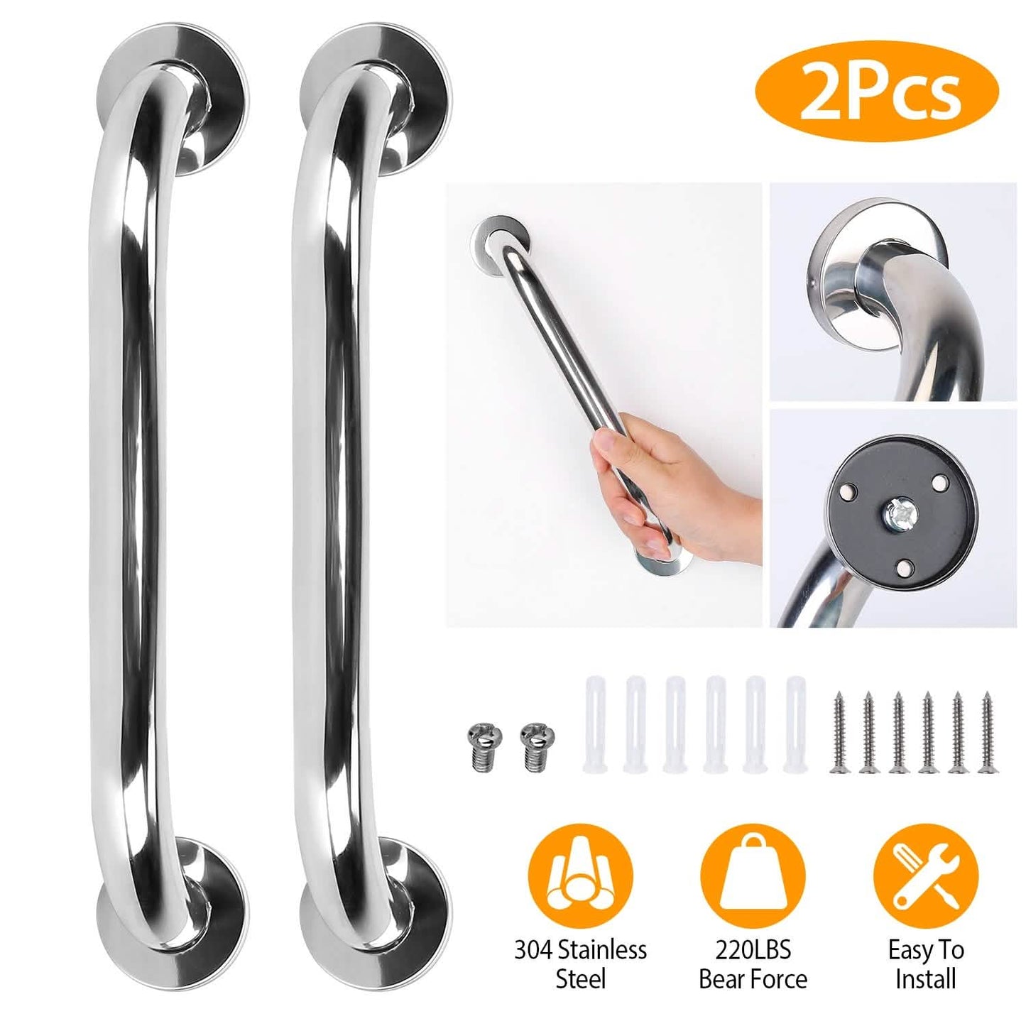 2-Piece: Bath Grab Bar Home Improvement - Tophatter Daily Deals