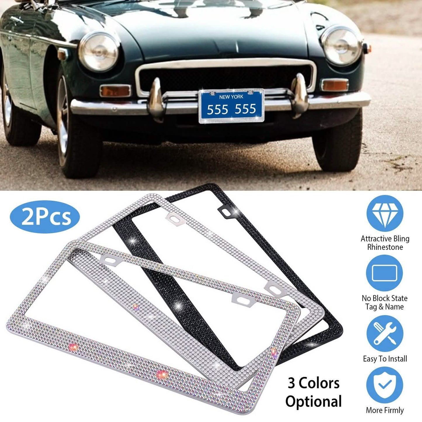 2-Piece: Bling License Plate Frames Automotive - Tophatter Daily Deals