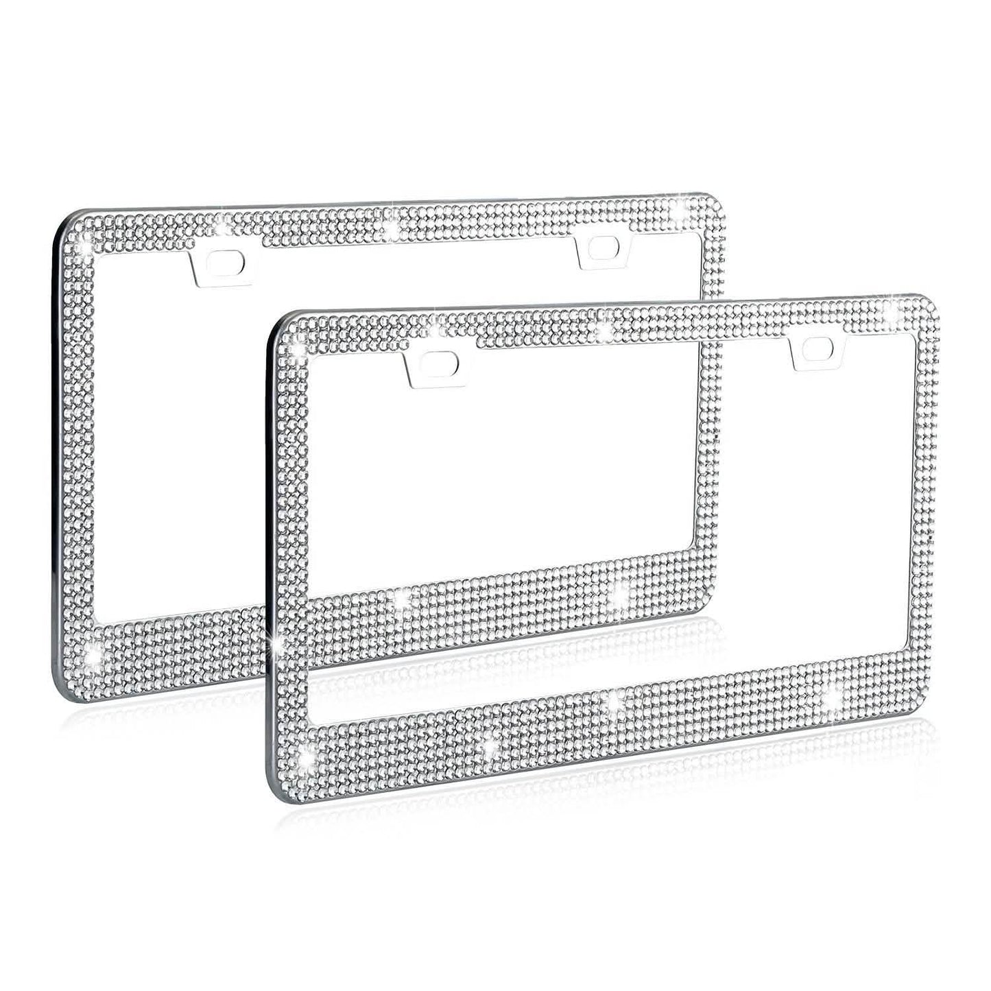2-Piece: Bling License Plate Frames Silver Automotive - Tophatter Daily Deals
