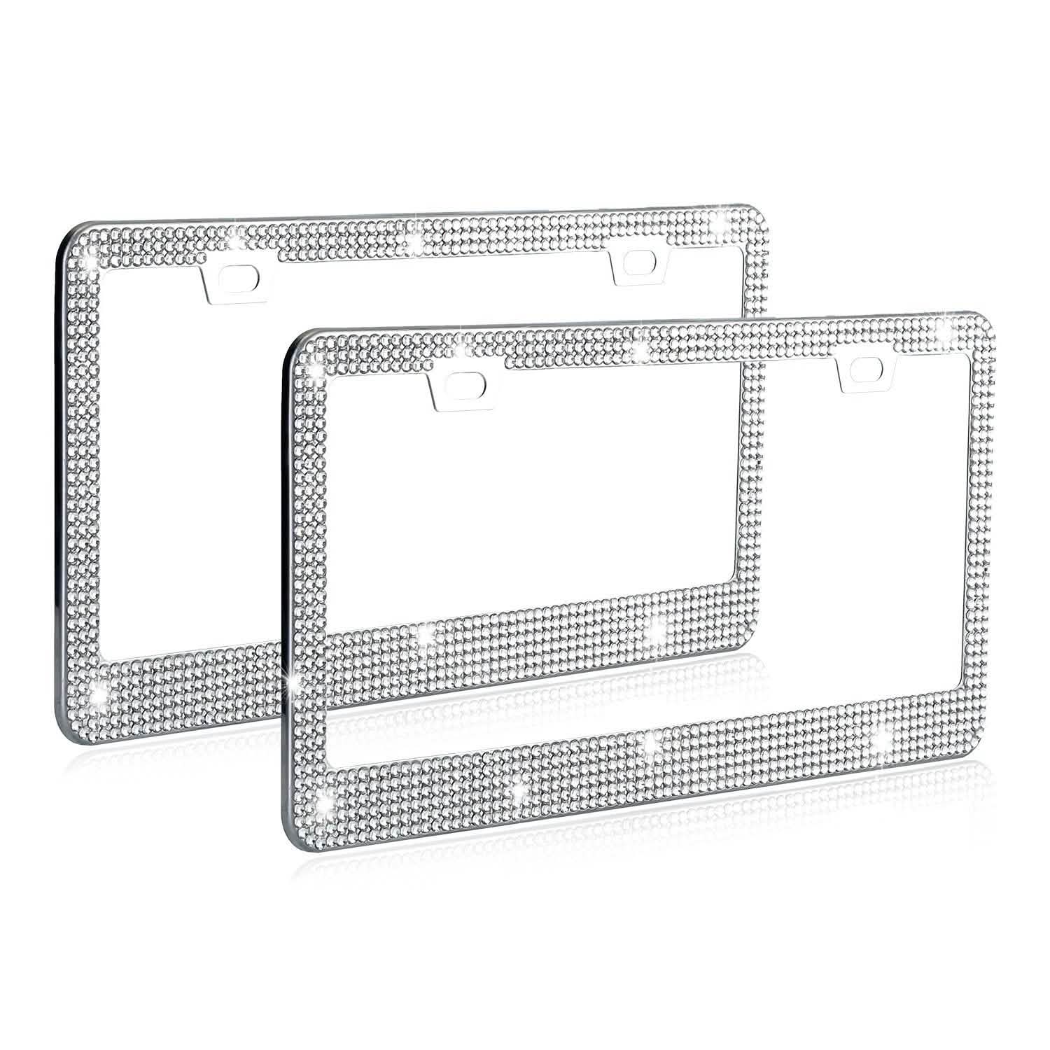 2-Piece: Bling License Plate Frames Silver Automotive - Tophatter Daily Deals