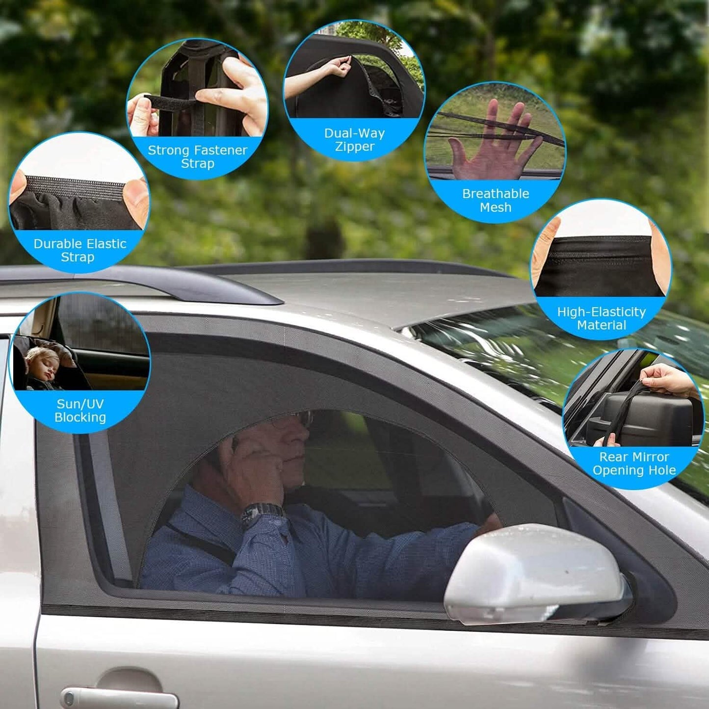 2-Piece: Car Side Window Screen Mesh Cover Automotive - Tophatter Daily Deals