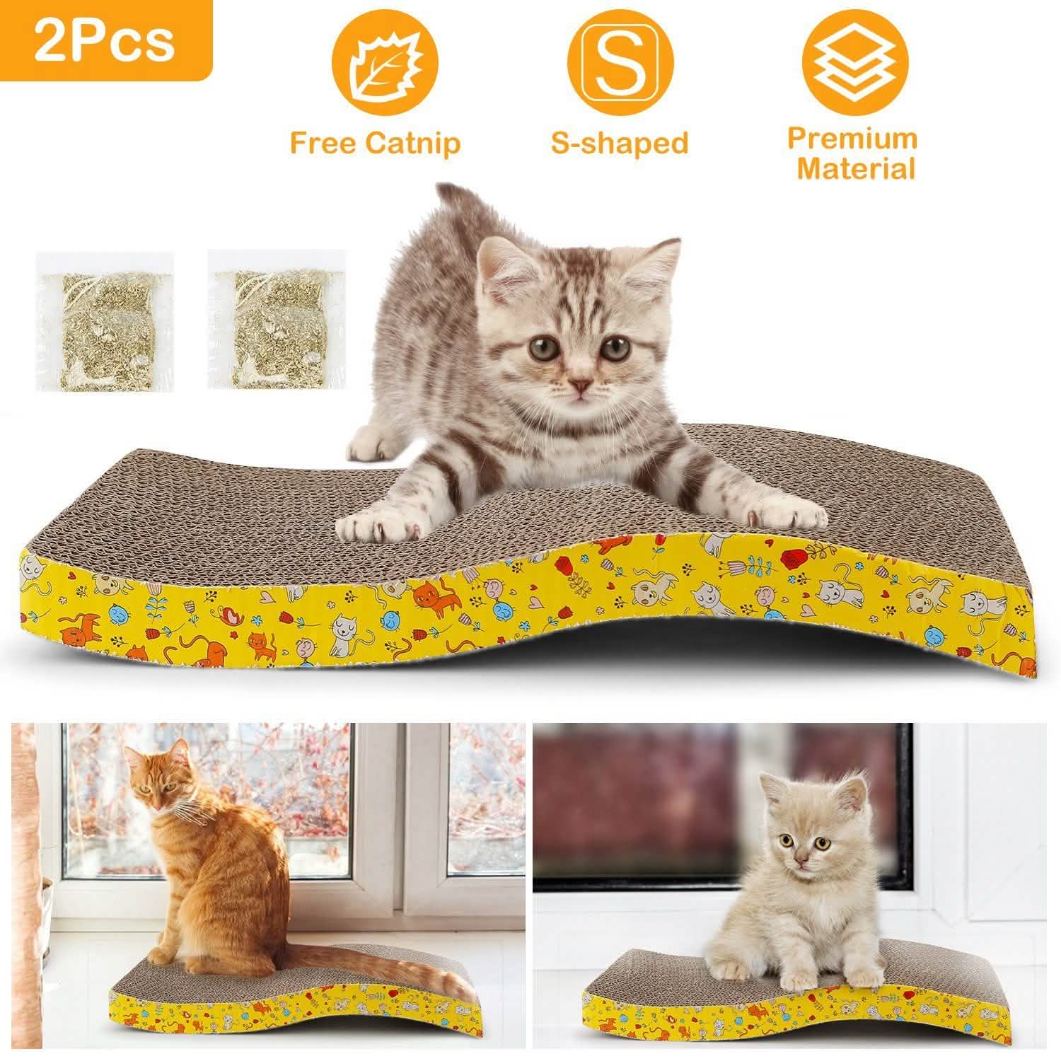 2-Piece: Cardboard S-shaped Curve Cat Scratching Pad Pet Supplies - Tophatter Daily Deals