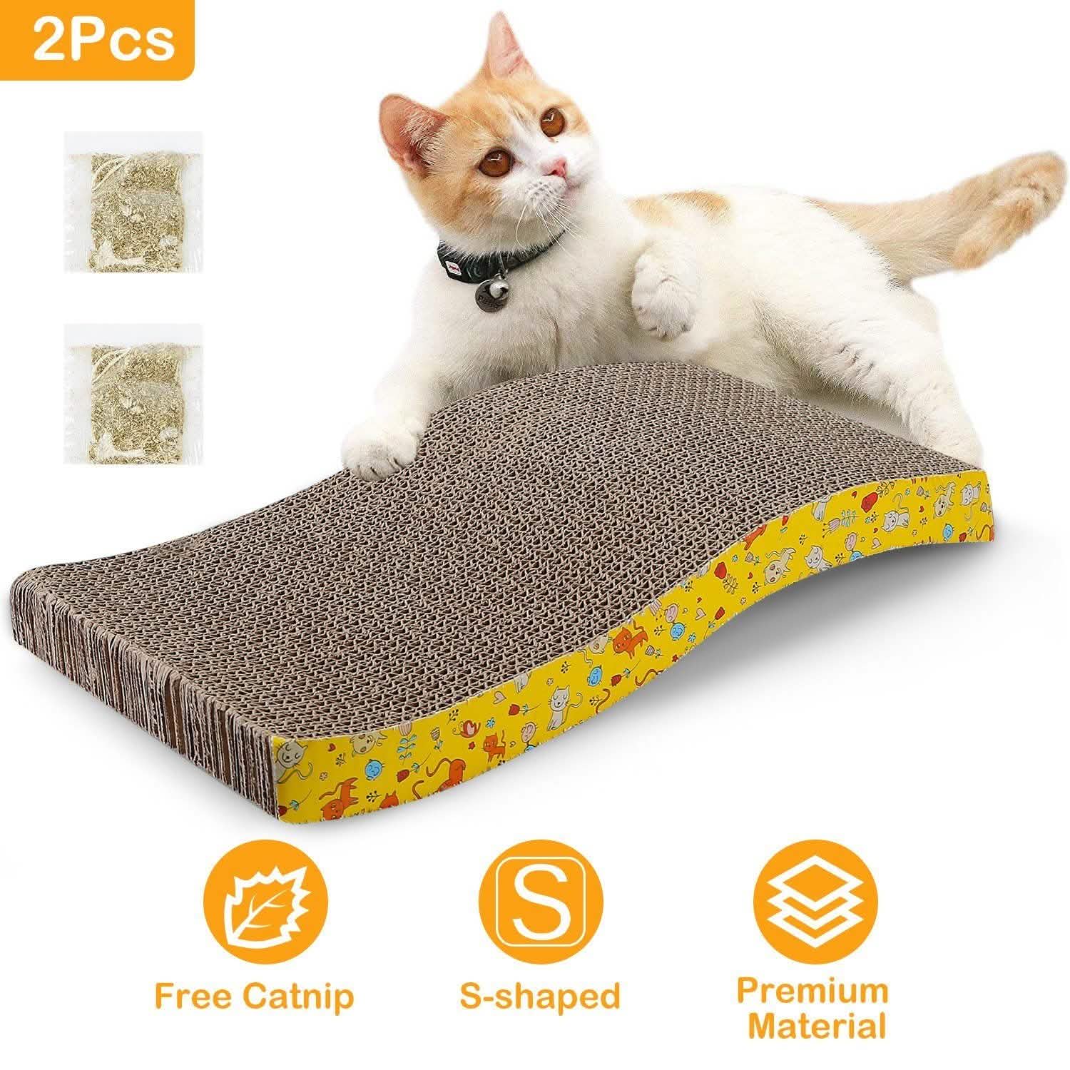 2-Piece: Cardboard S-shaped Curve Cat Scratching Pad Pet Supplies - Tophatter Daily Deals