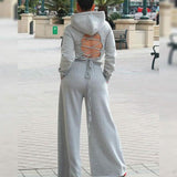 2-Piece: Drawstring Open Back Loose Trouser Legs Suit Women's Loungewear - Tophatter Daily Deals