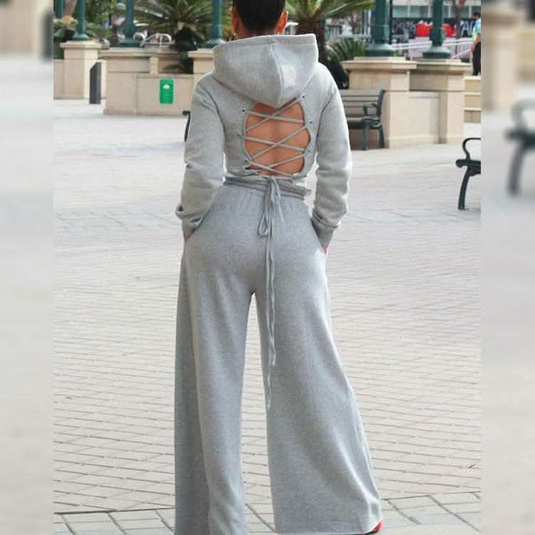 2-Piece: Drawstring Open Back Loose Trouser Legs Suit Women's Loungewear - Tophatter Daily Deals