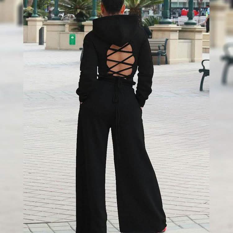 2-Piece: Drawstring Open Back Loose Trouser Legs Suit Women's Loungewear - Tophatter Daily Deals