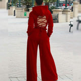 2-Piece: Drawstring Open Back Loose Trouser Legs Suit Women's Loungewear - Tophatter Daily Deals