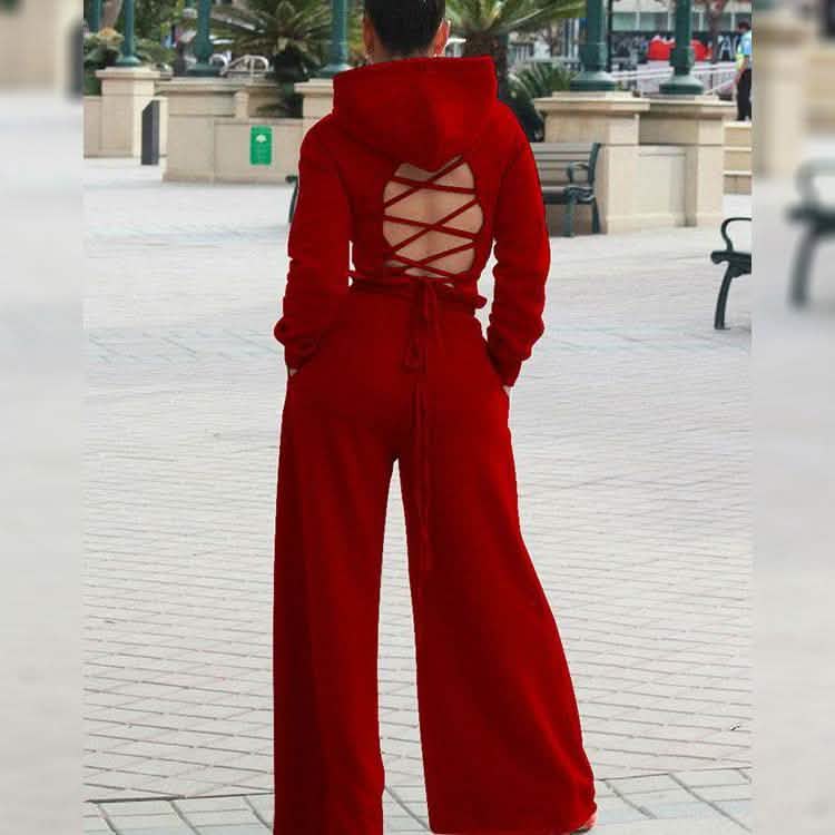 2-Piece: Drawstring Open Back Loose Trouser Legs Suit Women's Loungewear - Tophatter Daily Deals