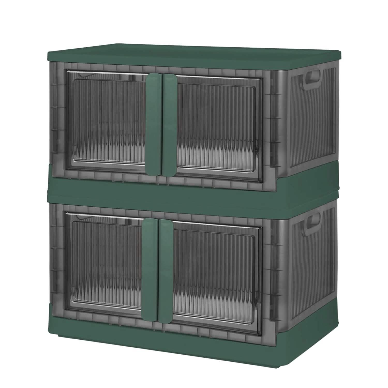 2-Piece: Foldable Stackable Storage Bins with Lid Green S Storage & Organization - Tophatter Daily Deals