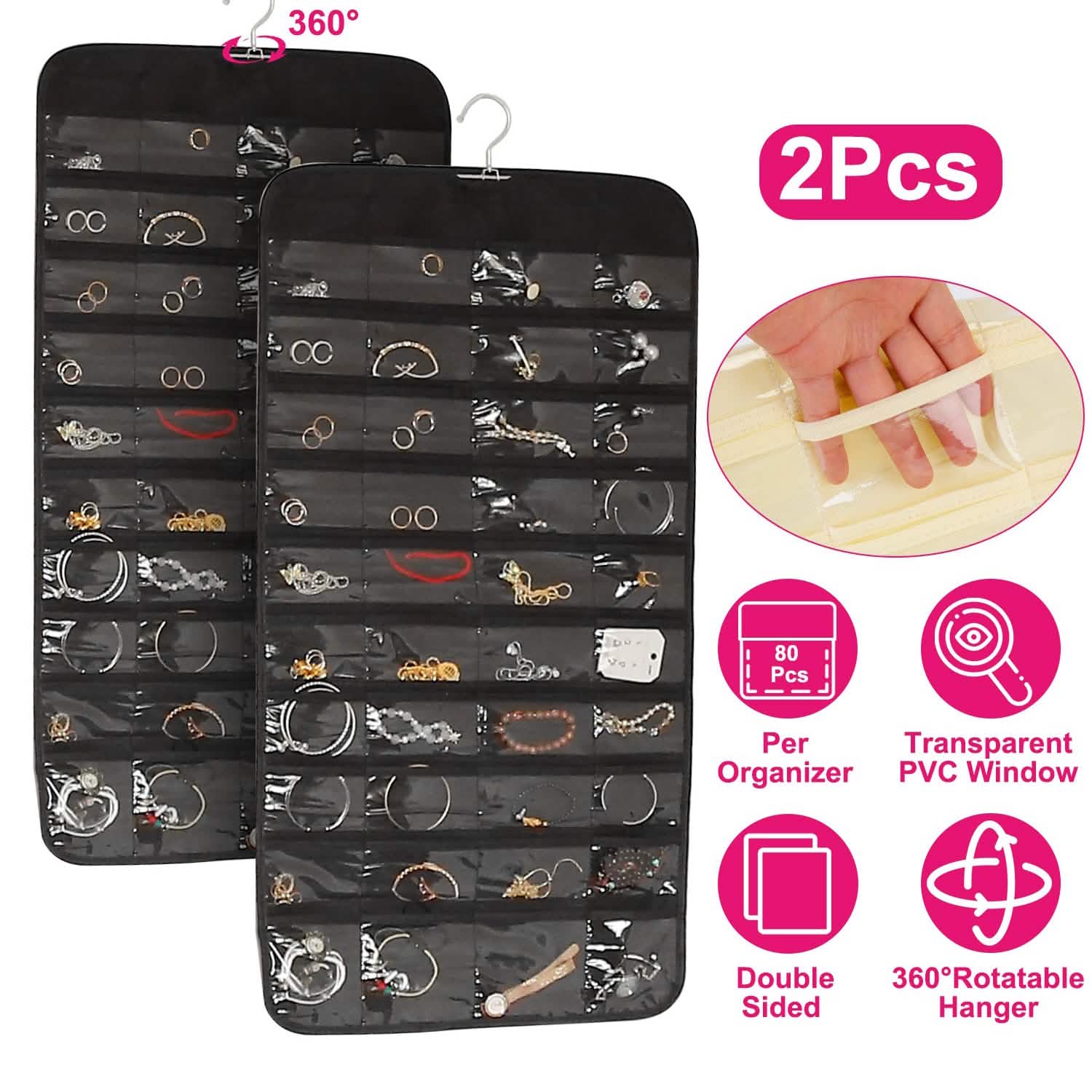 2-Piece: Hanging Jewelry Organizer Storage & Organization - Tophatter Daily Deals